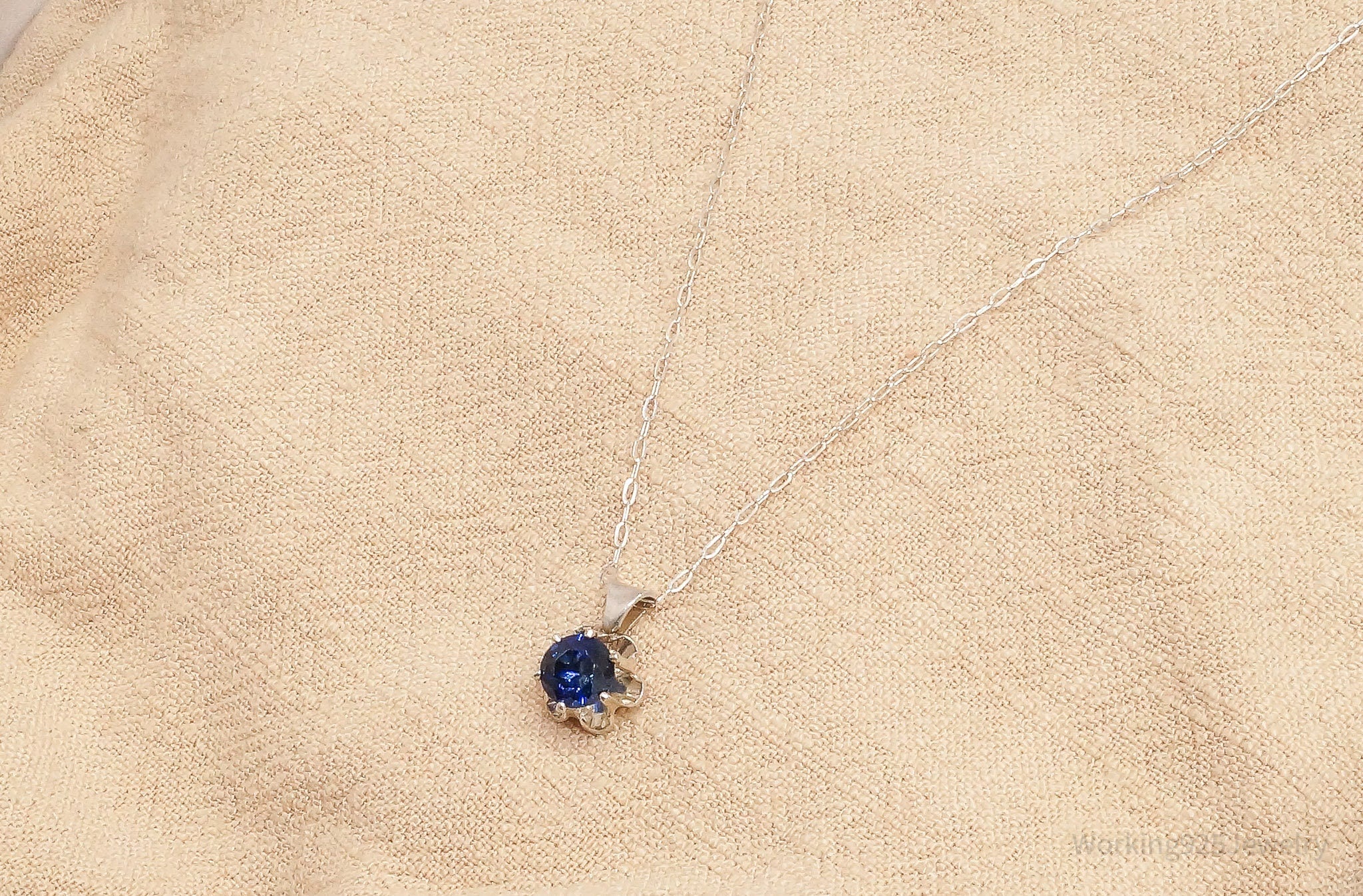 Vintage Blue Diamonique Cubic Zirconia Sterling Silver Necklace 17"