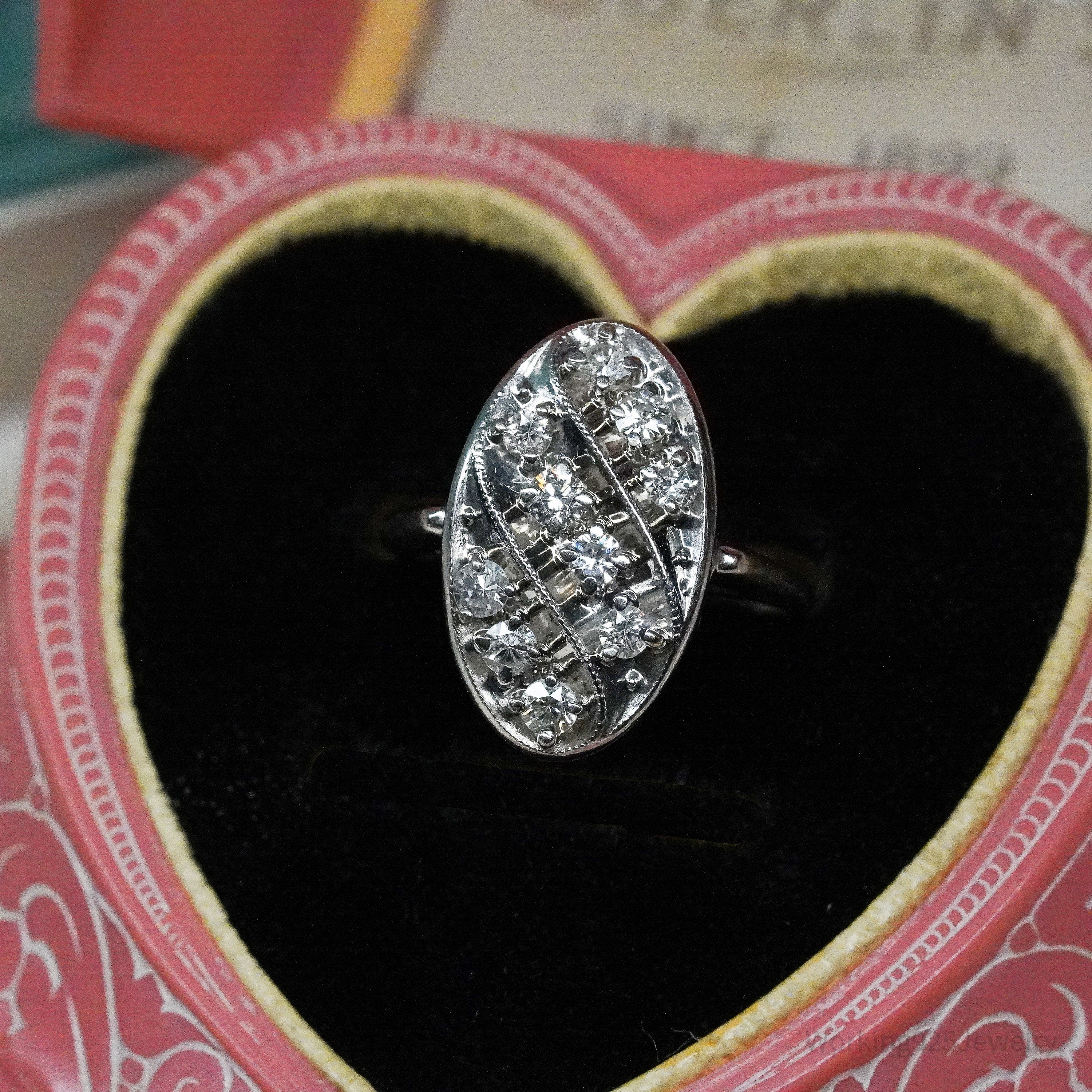 Art Deco 14K White Gold & Diamond Ring Size - 4.75