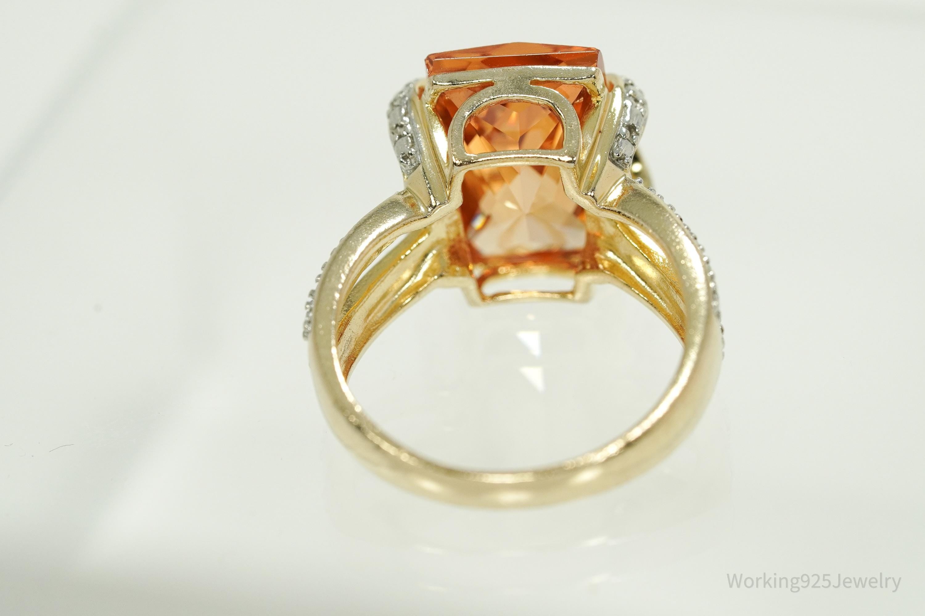 VTG Designer Ross Simons Orange Cubic Zirconia & Diamond Gold Over Sterling Silver Ring - Size 9.25