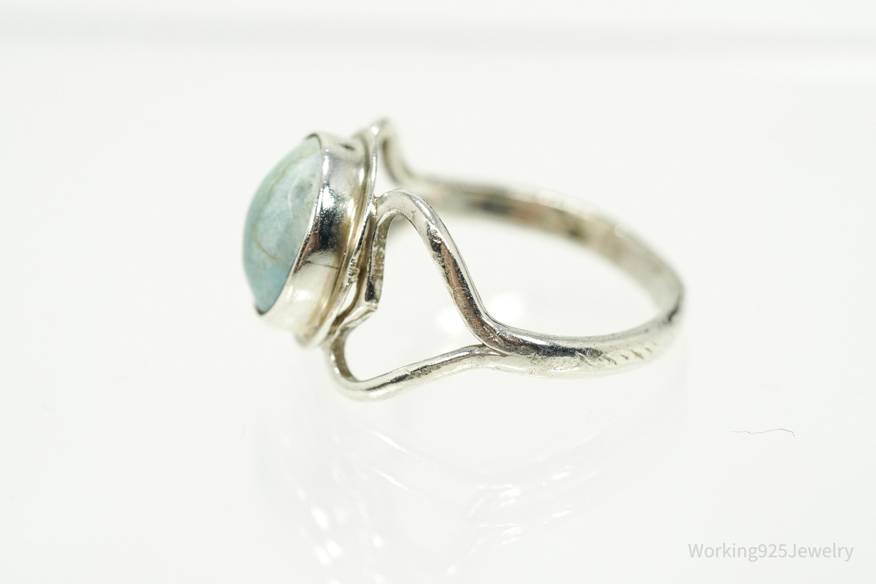 Vintage Blue Larimar Modernist Style Sterling Silver Ring - Size 6.25