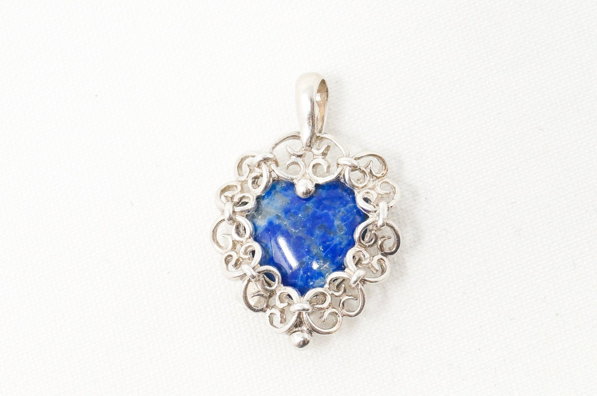 Vintage Southwestern Lapis Lazuli Heart Sterling Silver Necklace Pendant