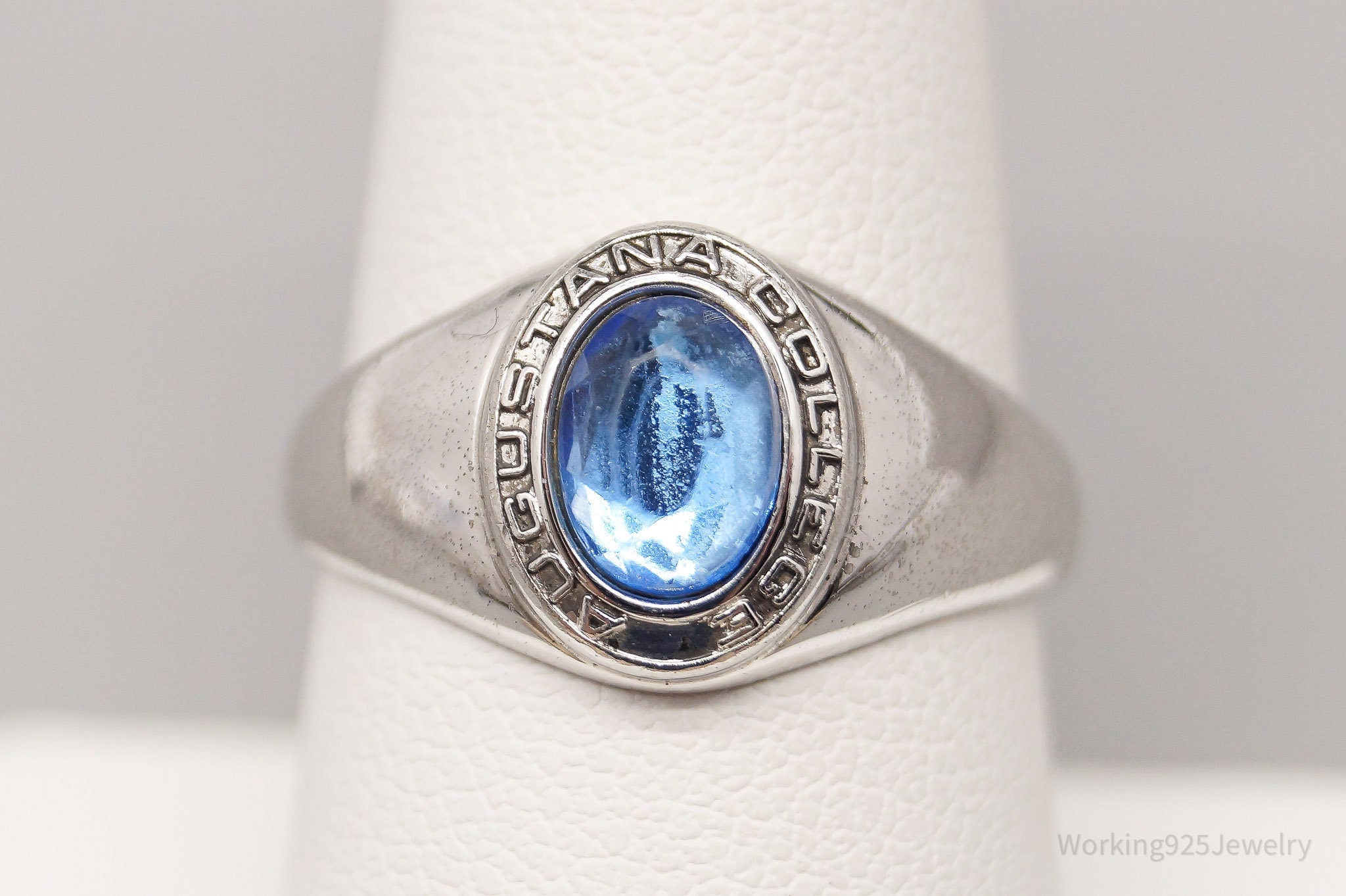 Vintage Augustana College Blue Stone Sterling Silver Ring - Size 8.25