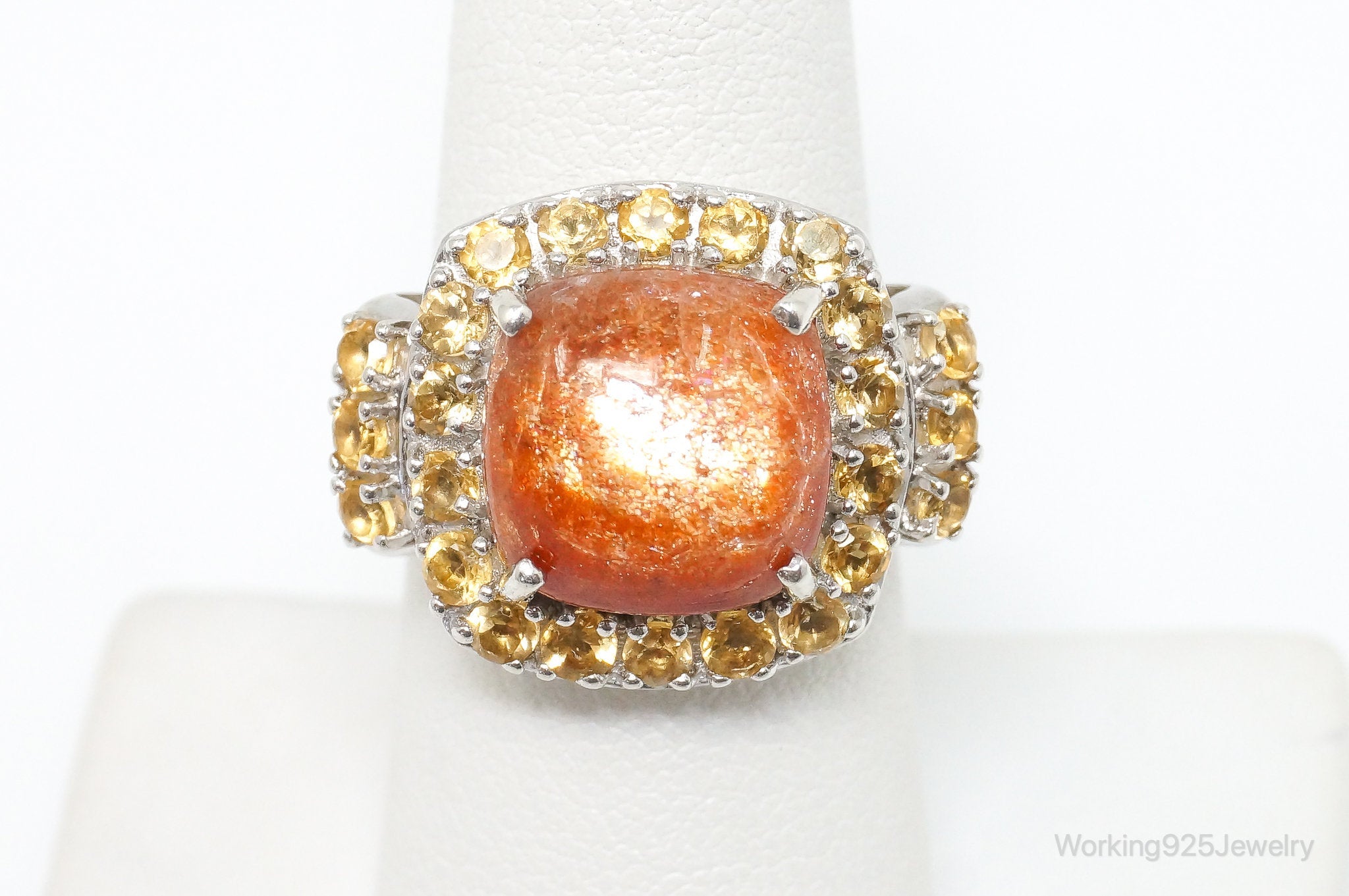 Vintage Orange Gemstone Citrine Sterling Silver Statement Ring SZ 7.25