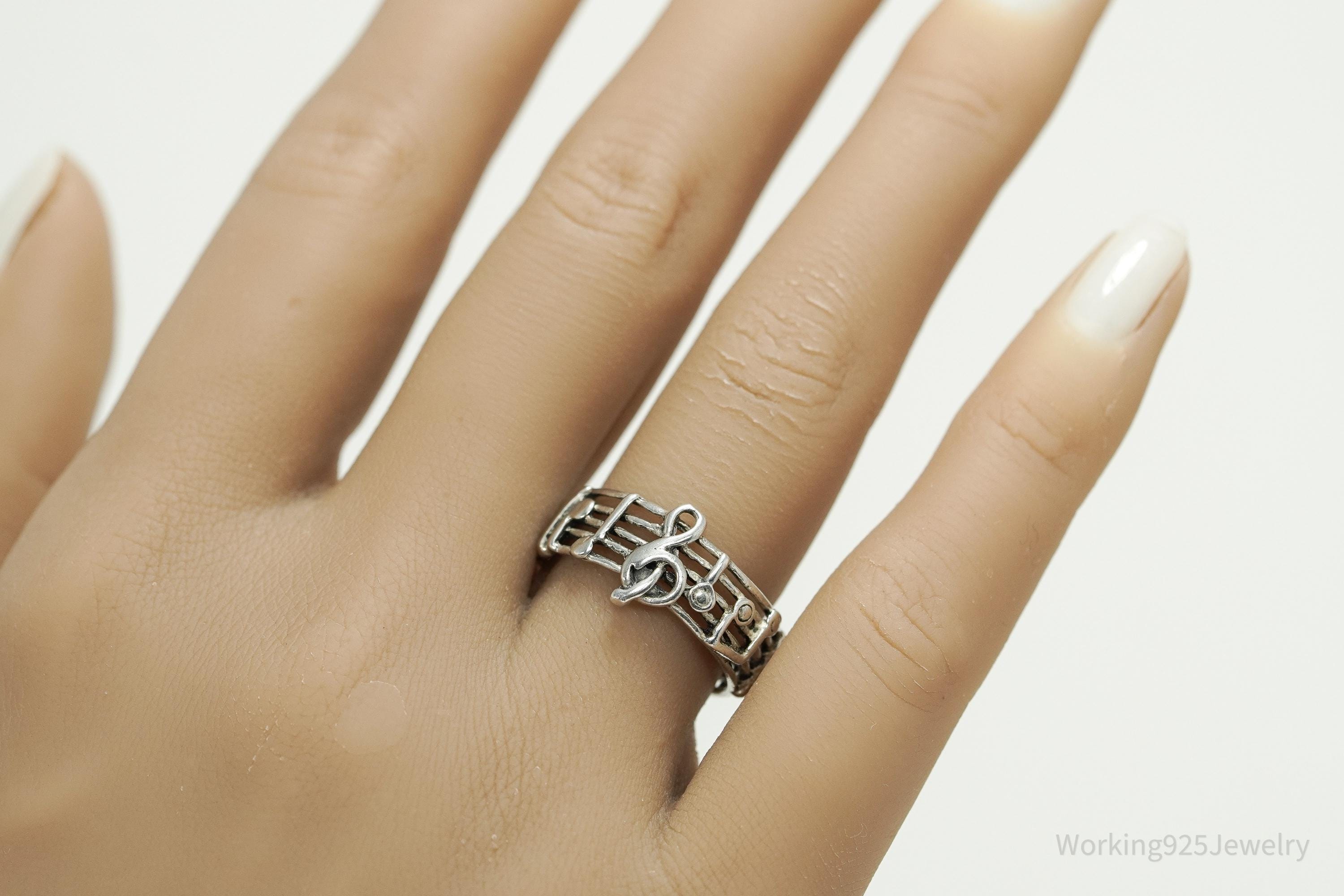 Vintage Melody Music Note Sterling Silver Band Ring SZ 7.75