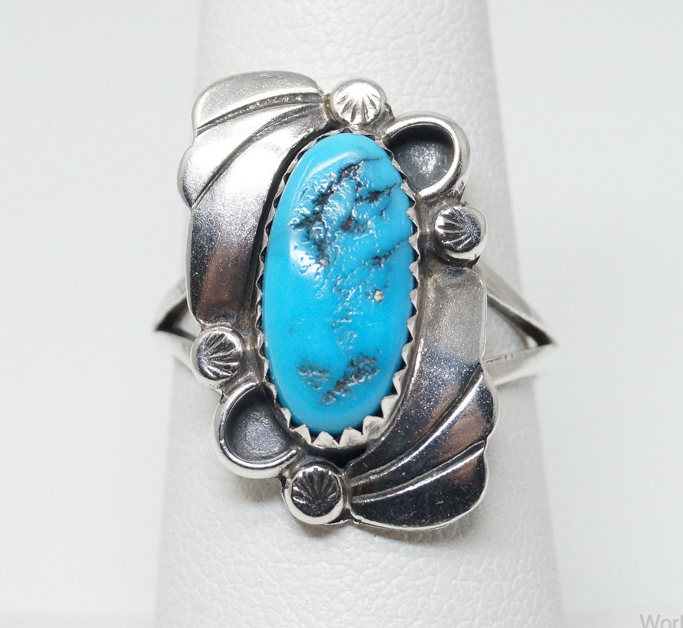 Vintage Native American Ella Cowboy Turquoise Sterling Silver Ring - SZ 6.75