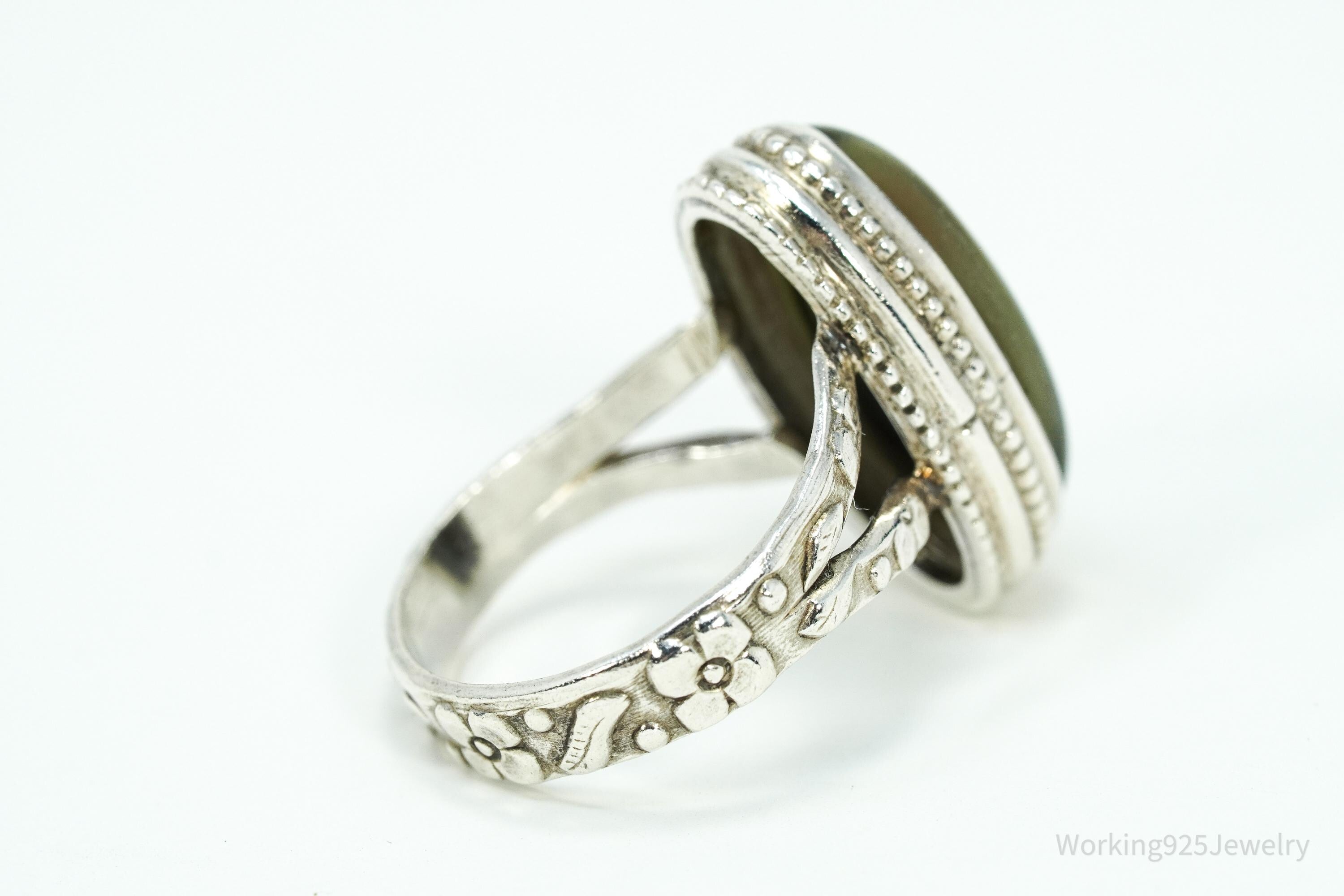 Vintage Green Imperial Jasper Sterling Silver Ring Size 9.5