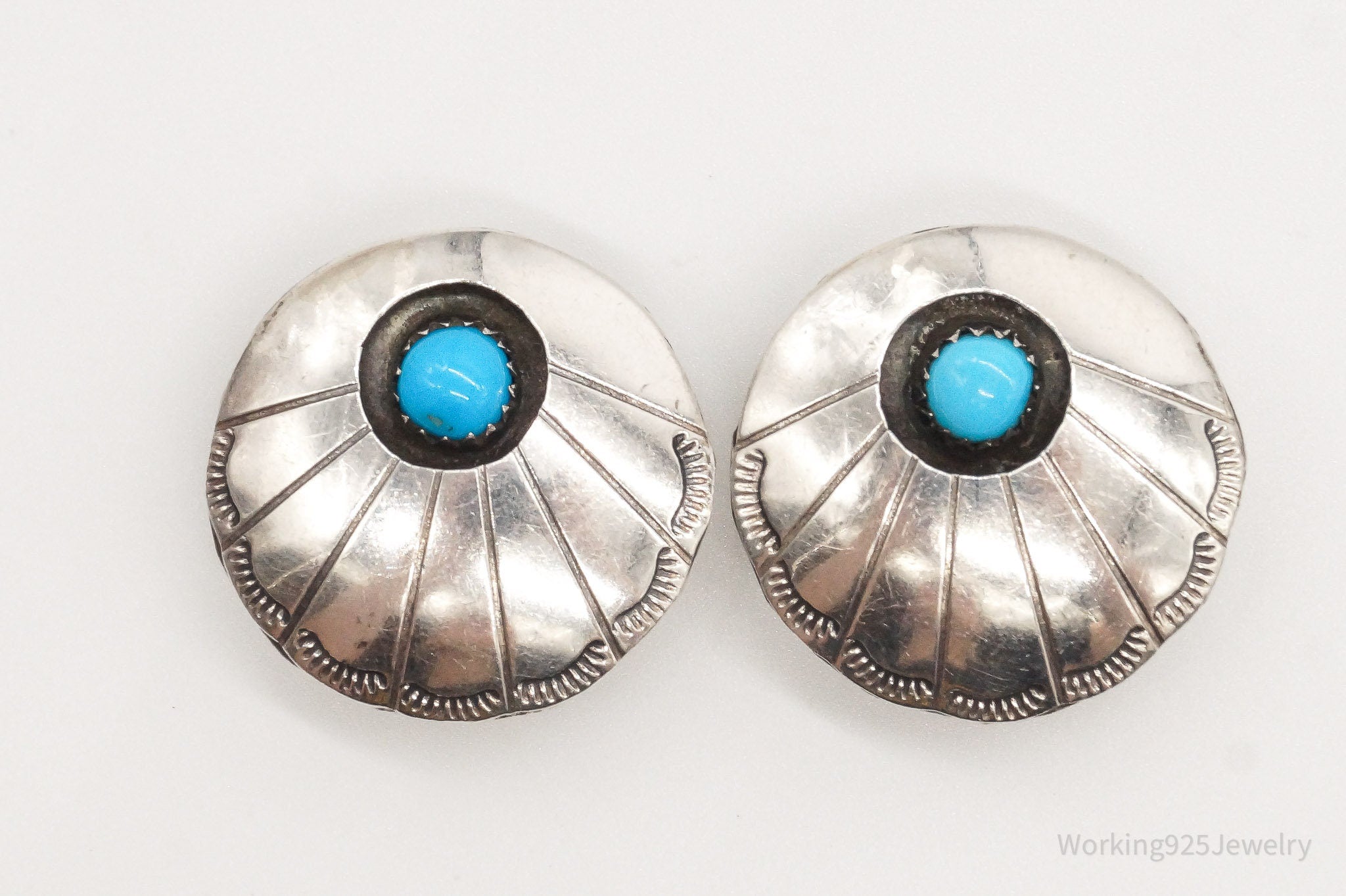 Vintage Native American Turquoise Sterling Silver Clip On Earrings