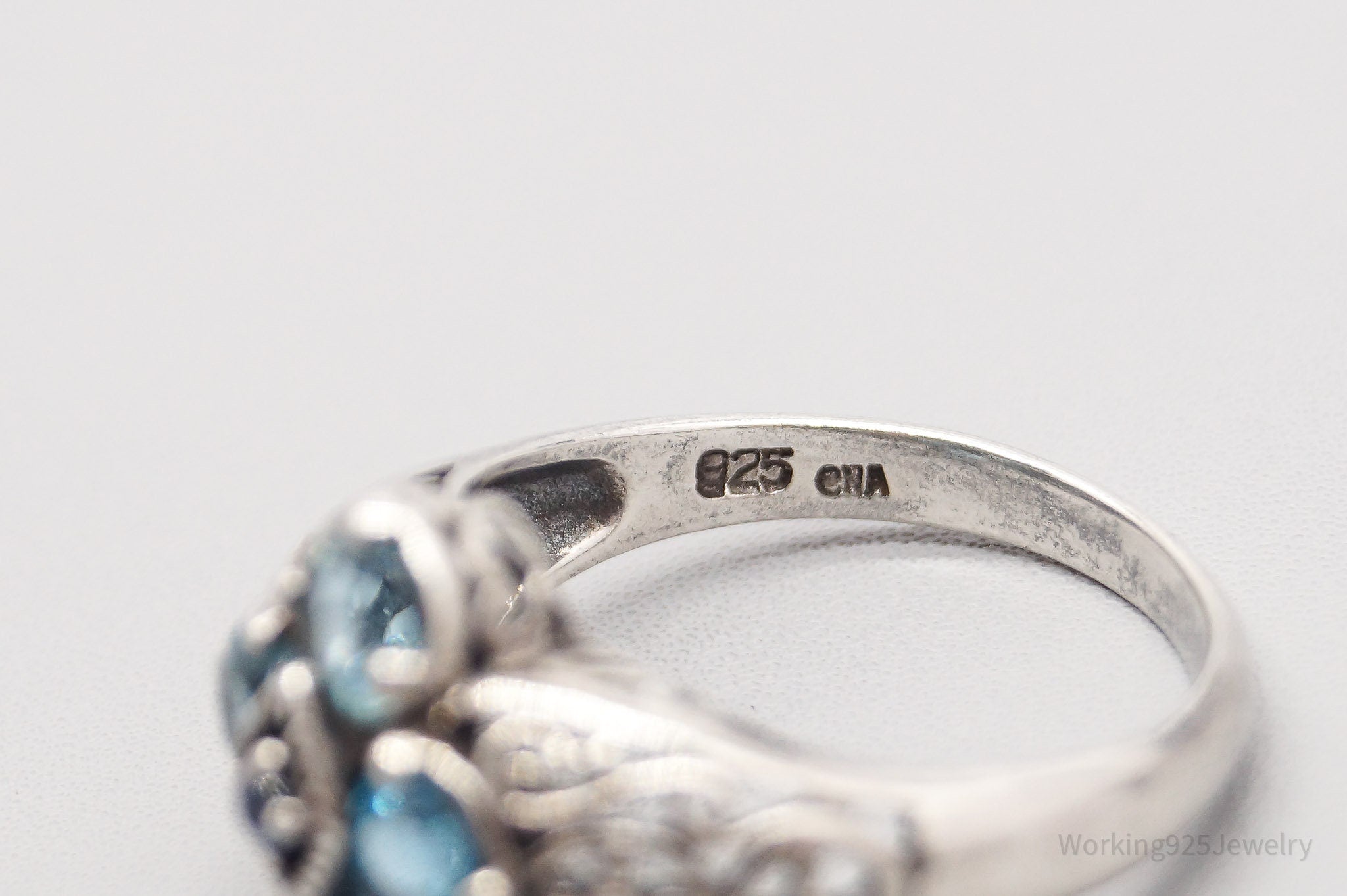 Vintage CNA Blue Topaz Sapphire Sterling Silver Ring - Size 10