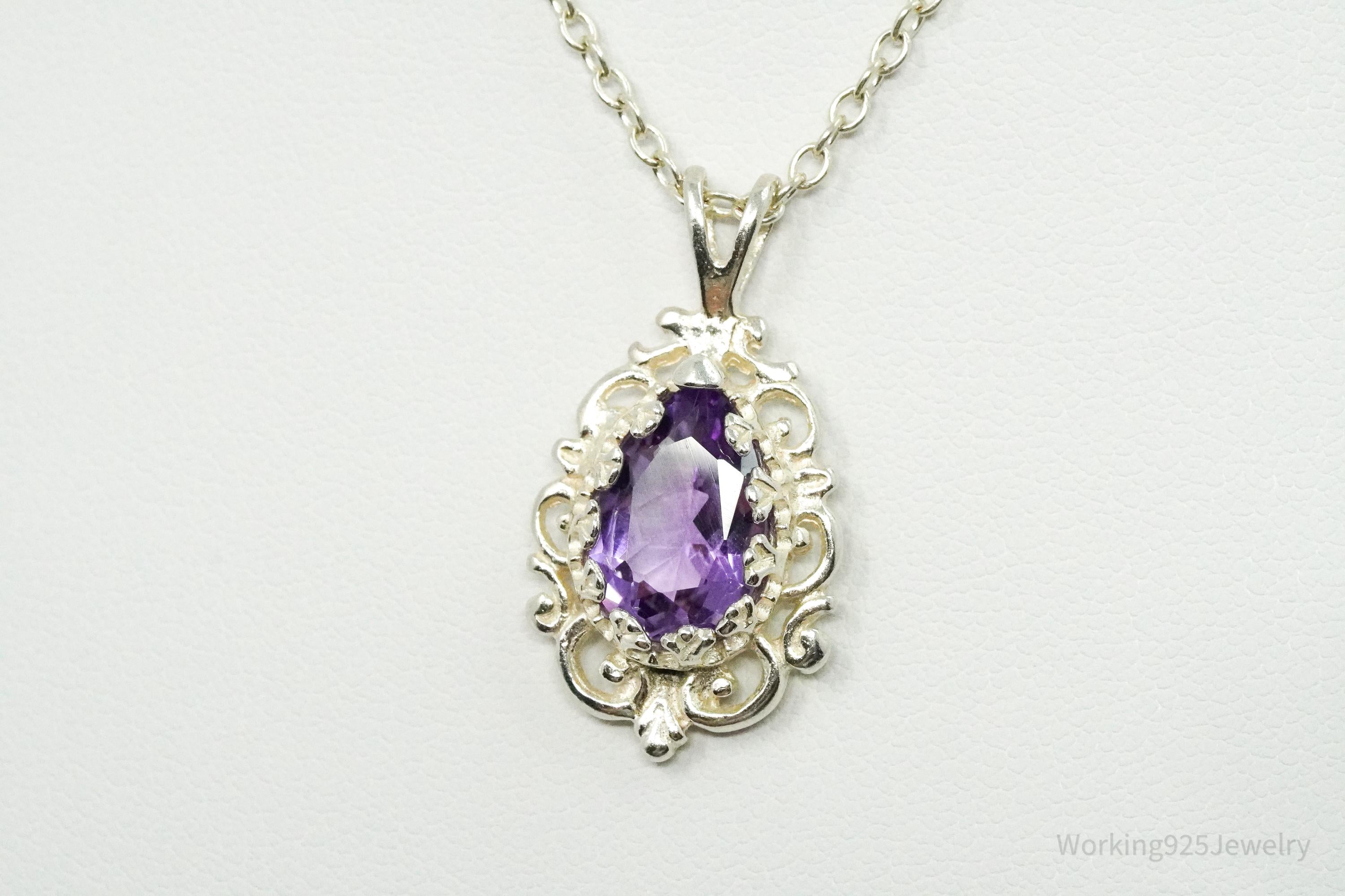 Vintage Amethyst Sterling Silver Chain Necklace 16"