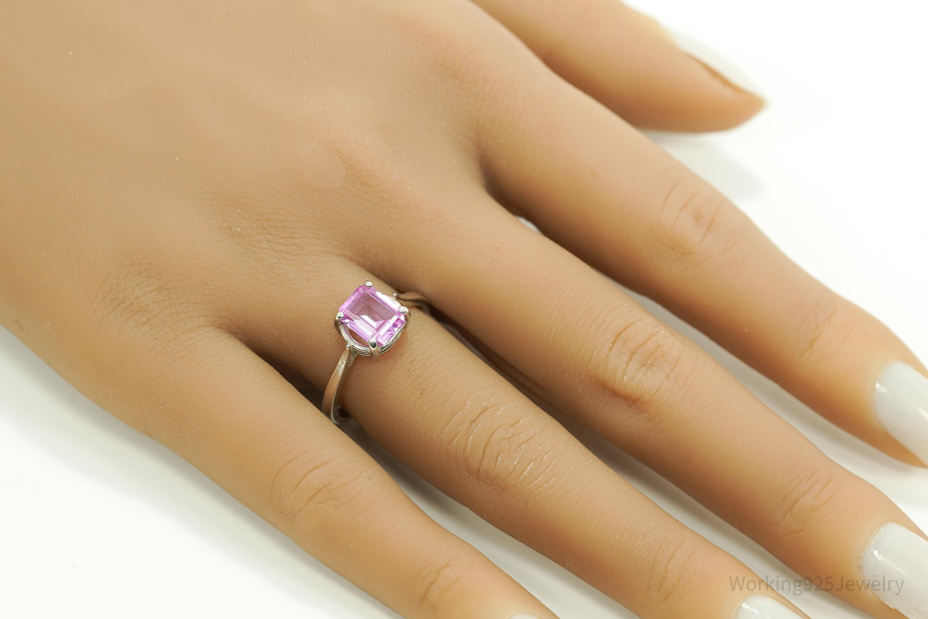 Vintage Pink Sapphire Sterling Silver Ring - Size 8