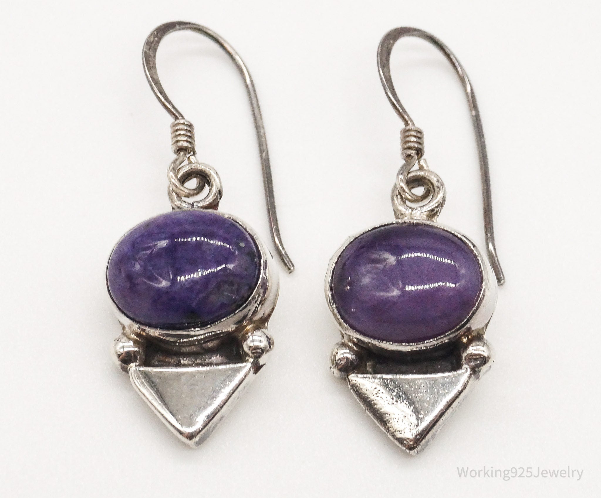 Vintage Native American E Jackson Charoite Sterling Silver Earrings