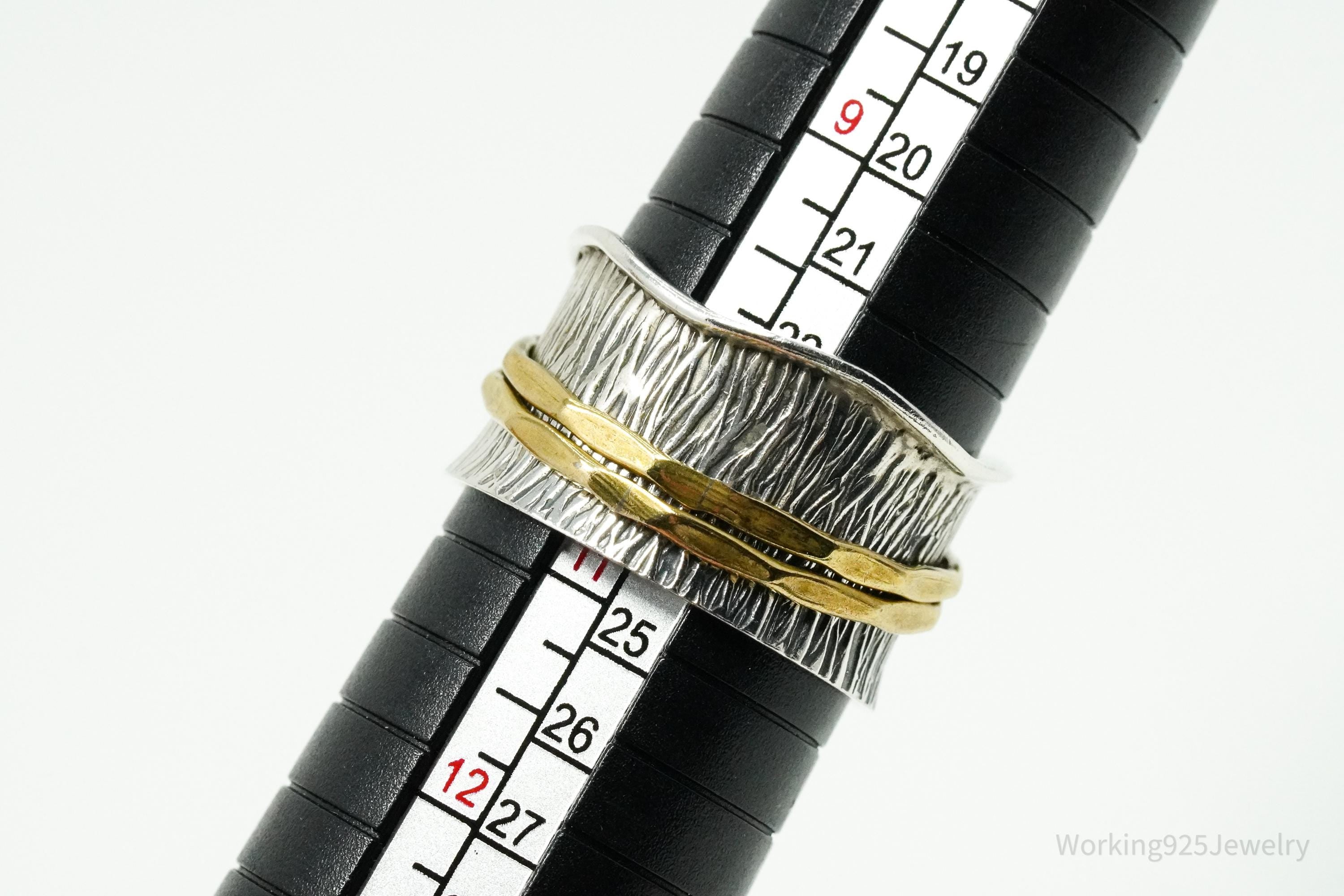 Vintage Peridot Brass Sterling Silver Spinner Band Ring- Size 10.75