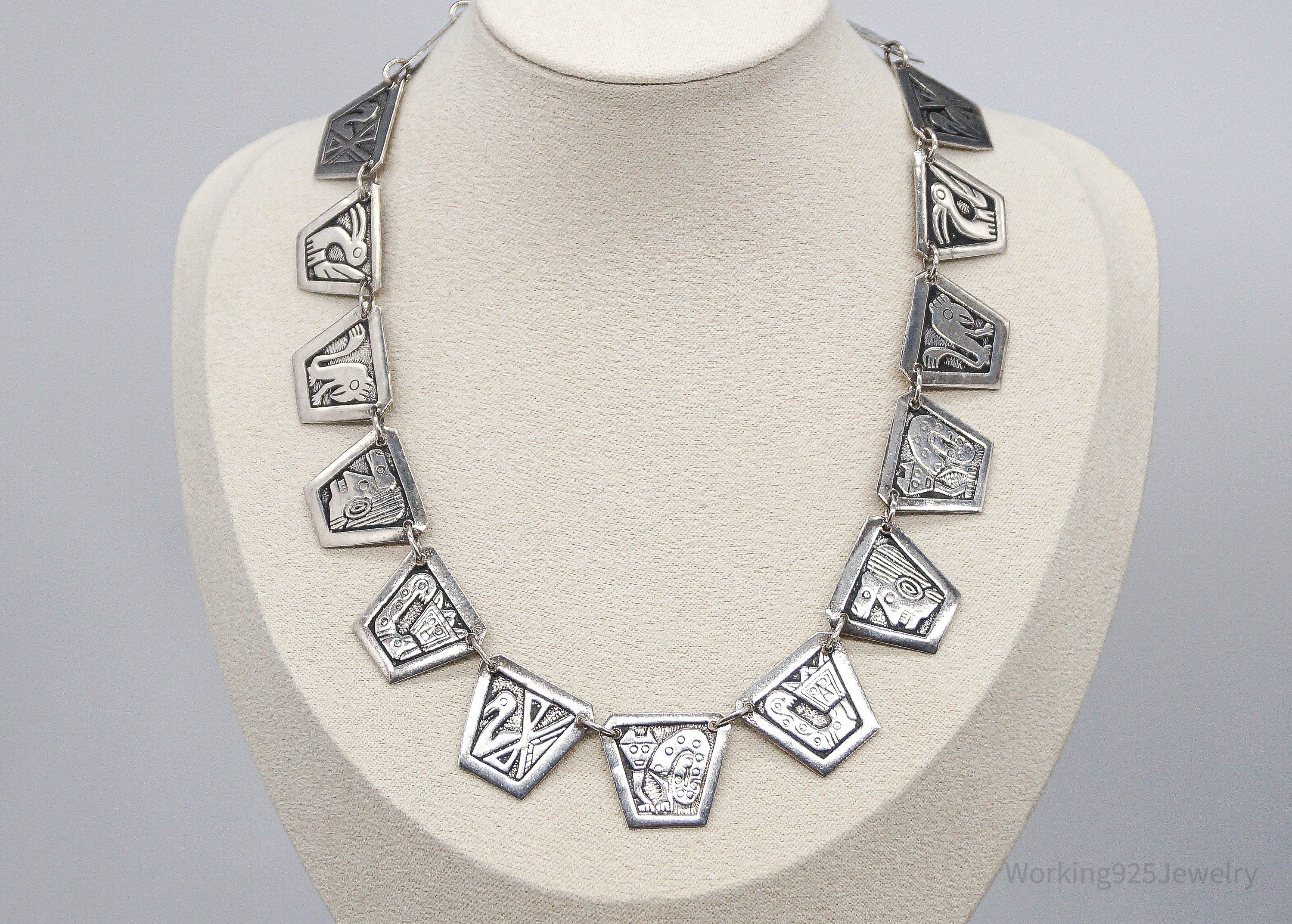 Vintage Peru Sterling Silver Storyteller Necklace 17"