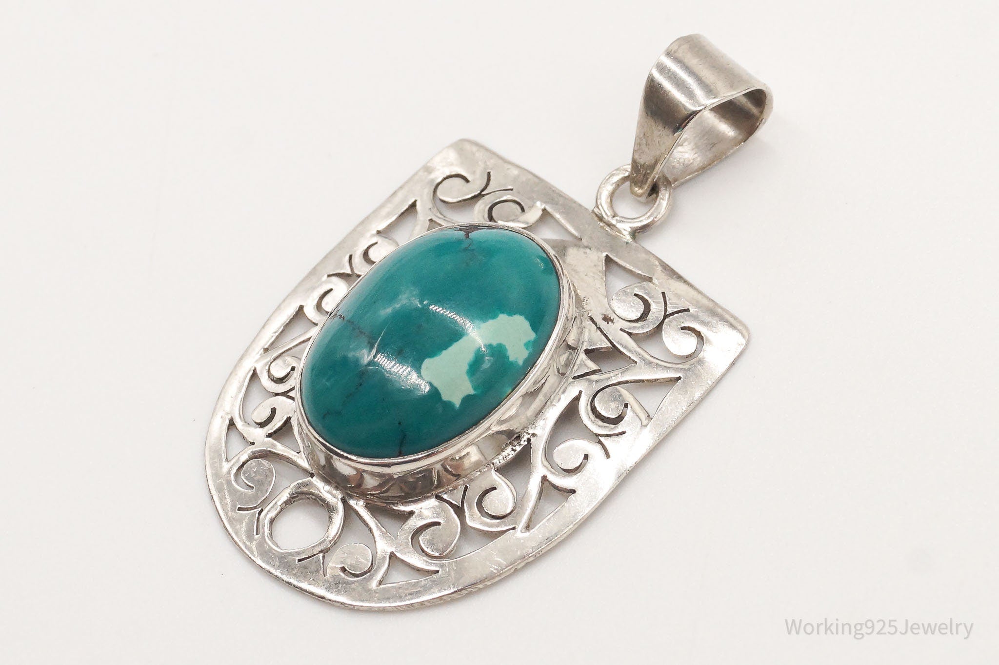 Vintage Large Turquoise Sterling Silver Necklace Pendant