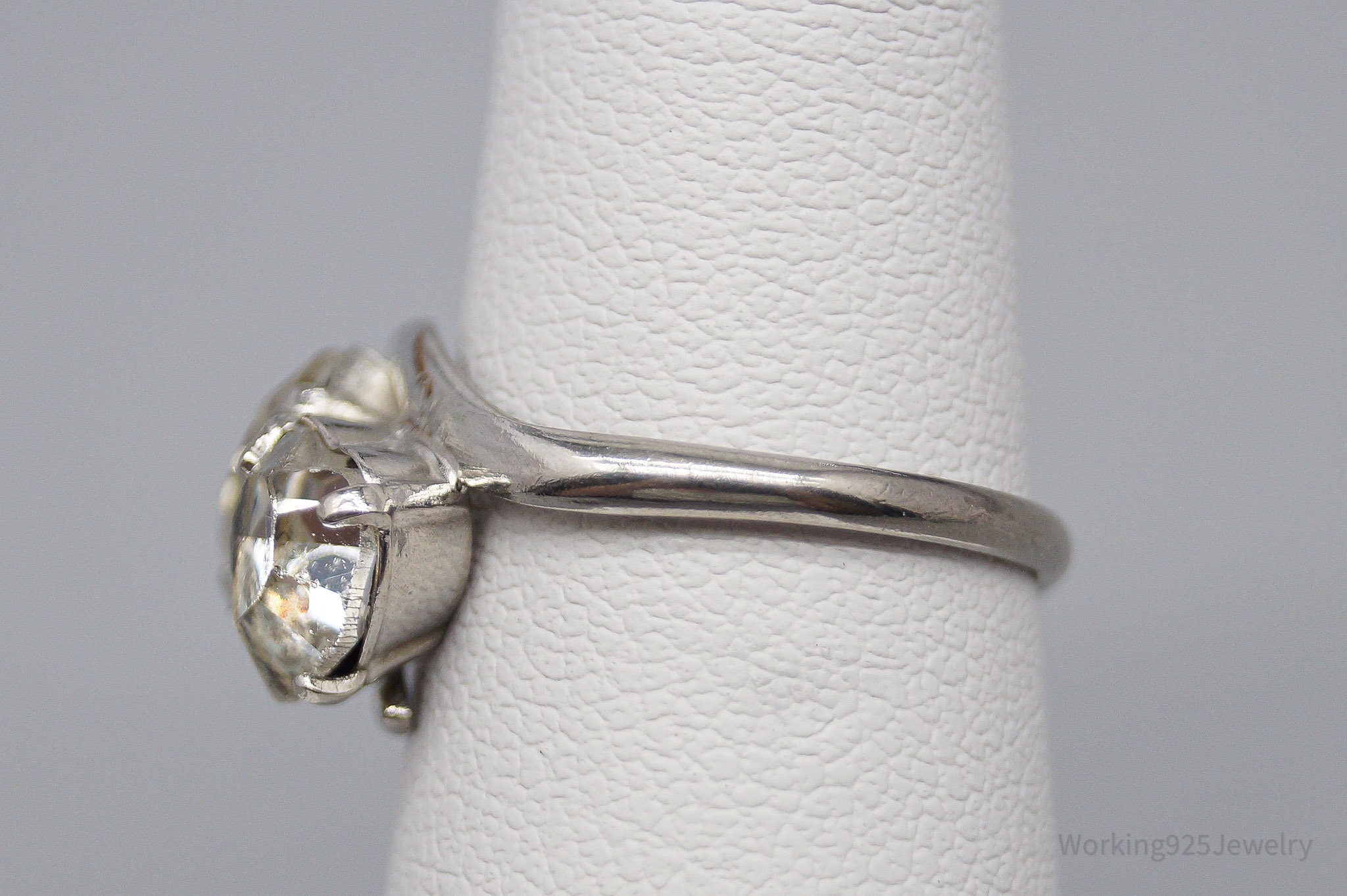 Vintage 1950s McGrath Hamin Rhinestone Hearts Sterling Silver Ring - Size 4.25