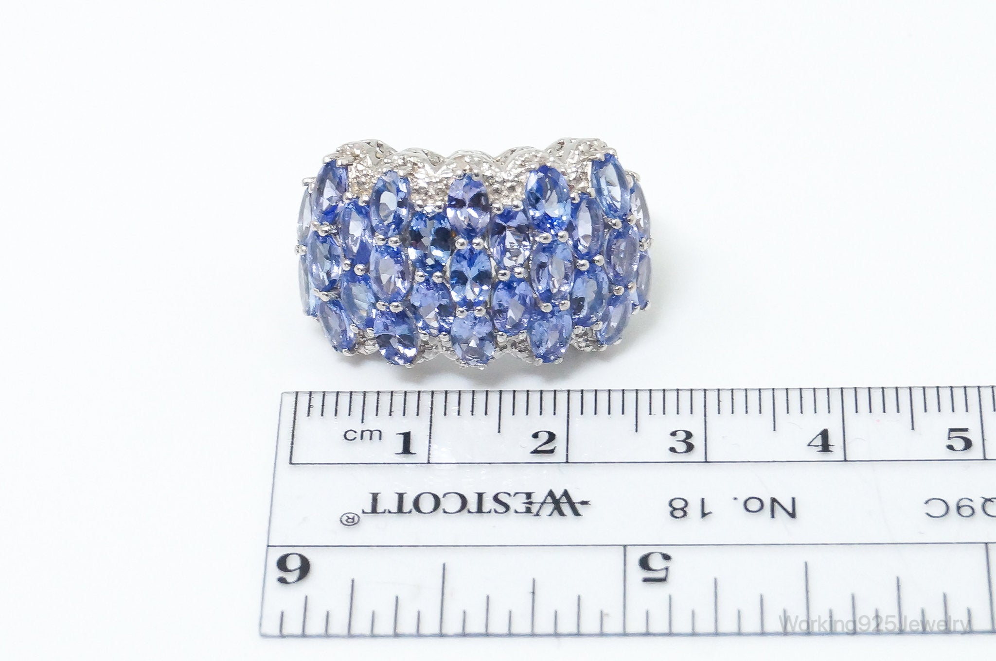 Vintage Iolite 2 Diamond Sterling Silver Ring SZ 8