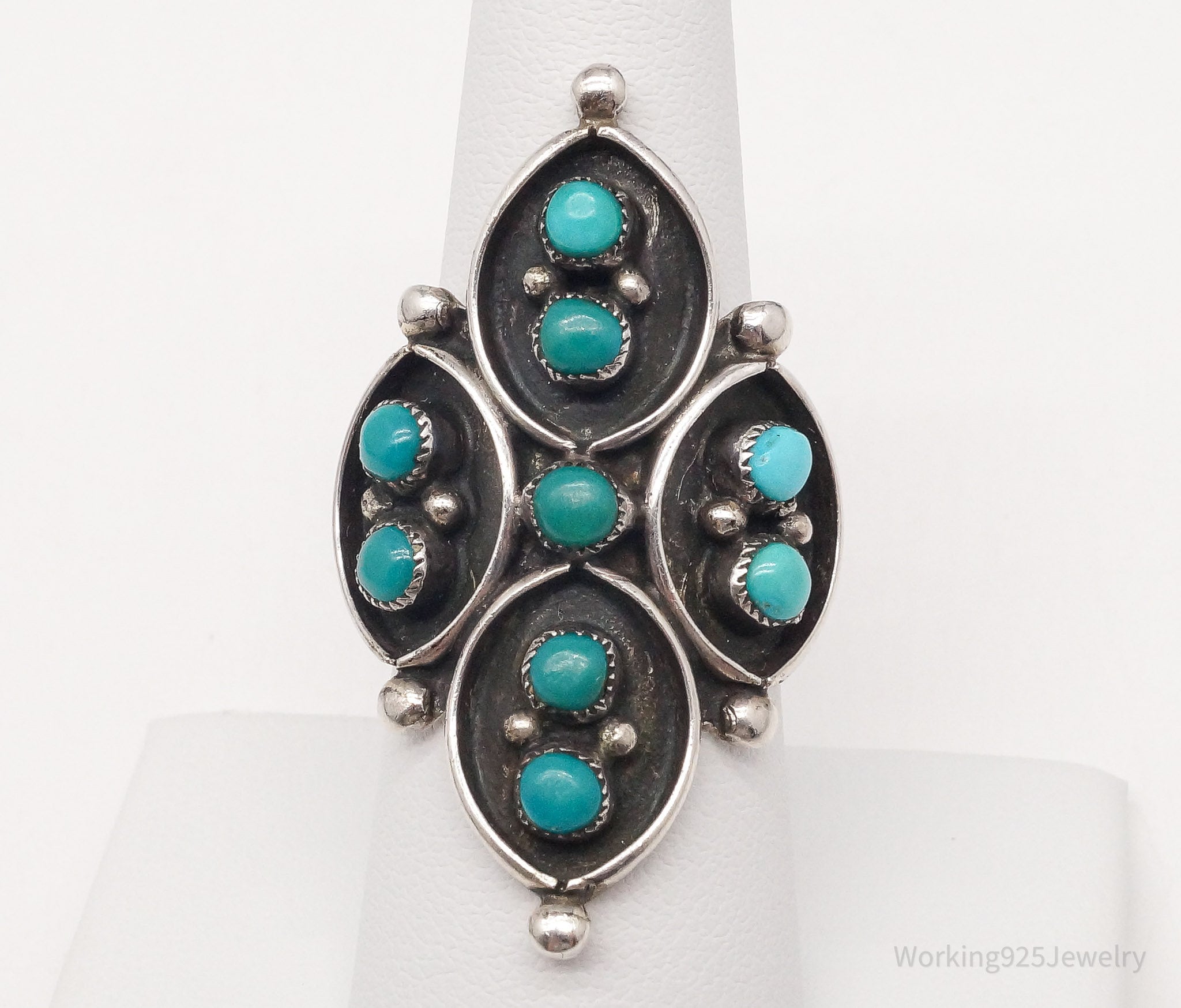 Vintage Native American Snake Eye Turquoise Unsigned Silver Ring Size 6.75