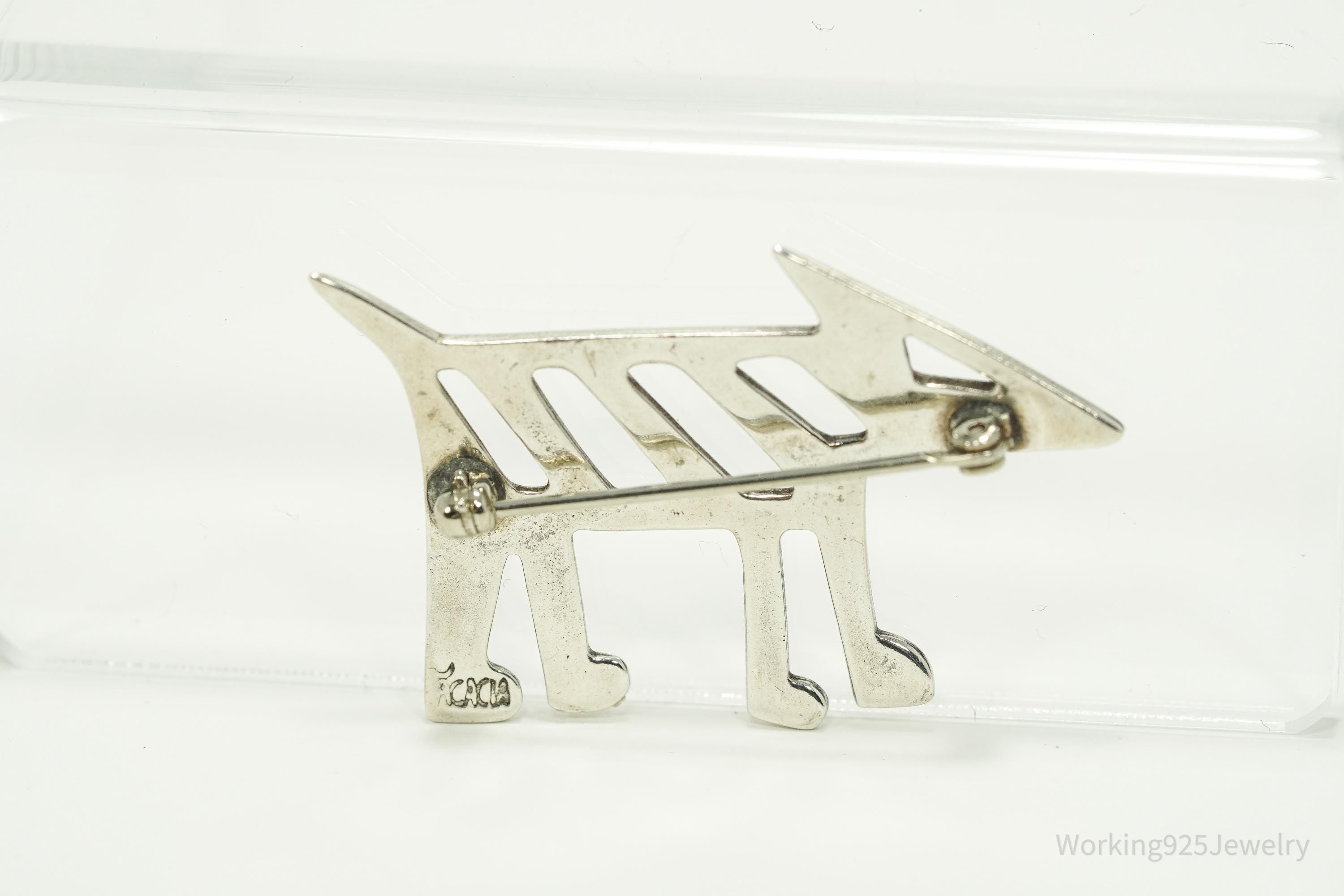 Vintage Acacia Modernist Dog Silver Brooch Pin