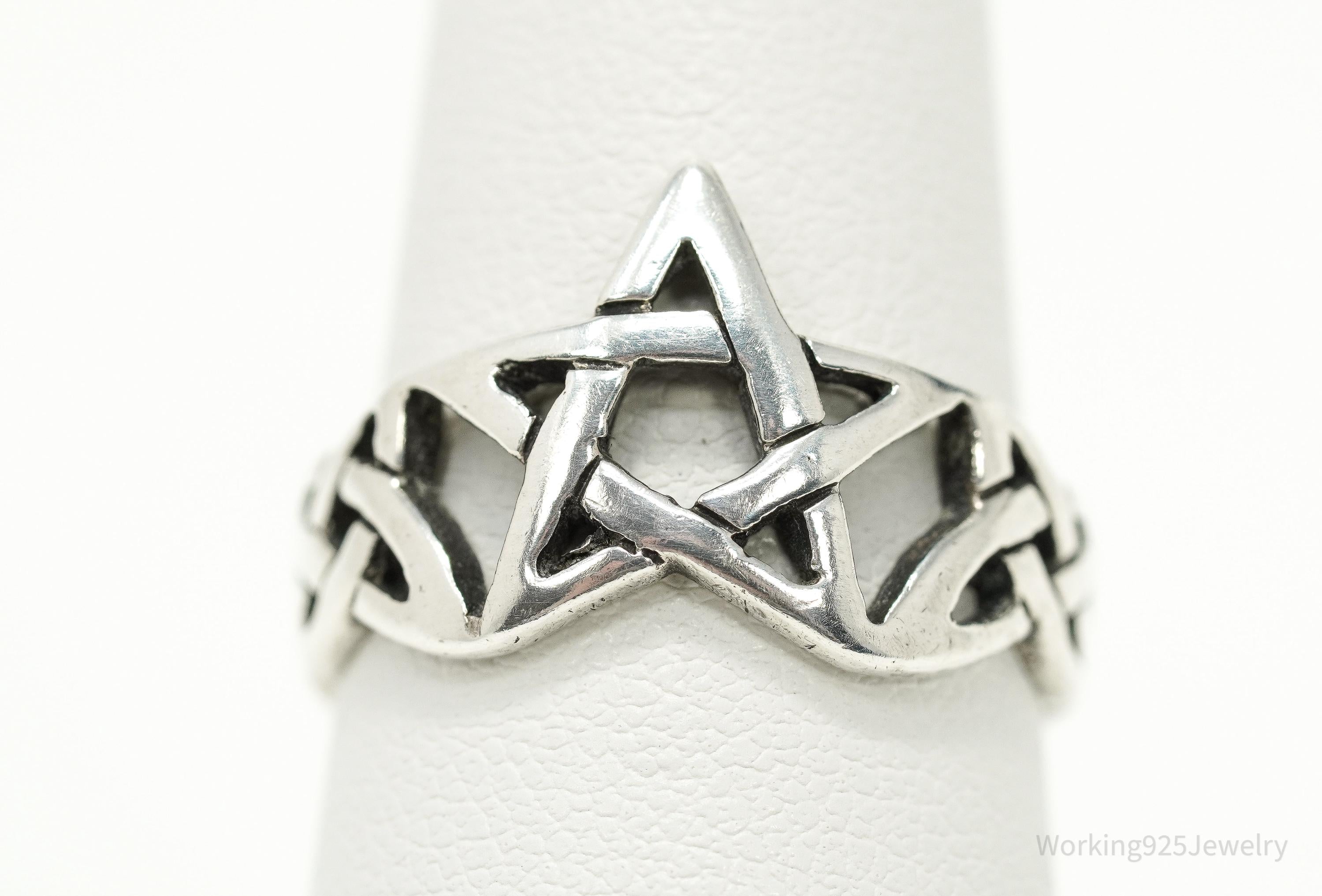 Vintage Pentagram Star Sterling Silver Ring - Size 8.25