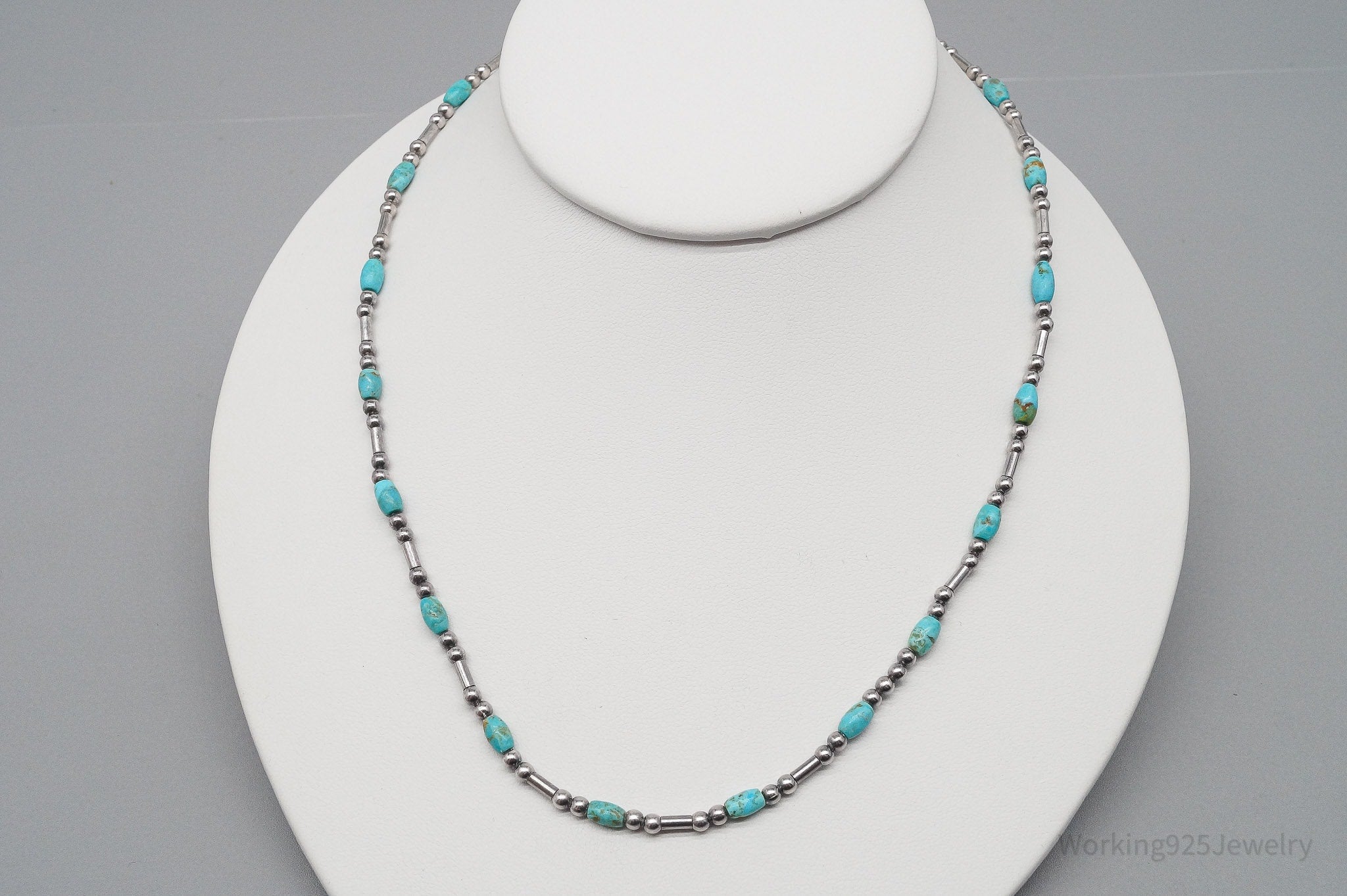 VTG Native QT Turquoise Bead Sterling Silver Plated Necklace