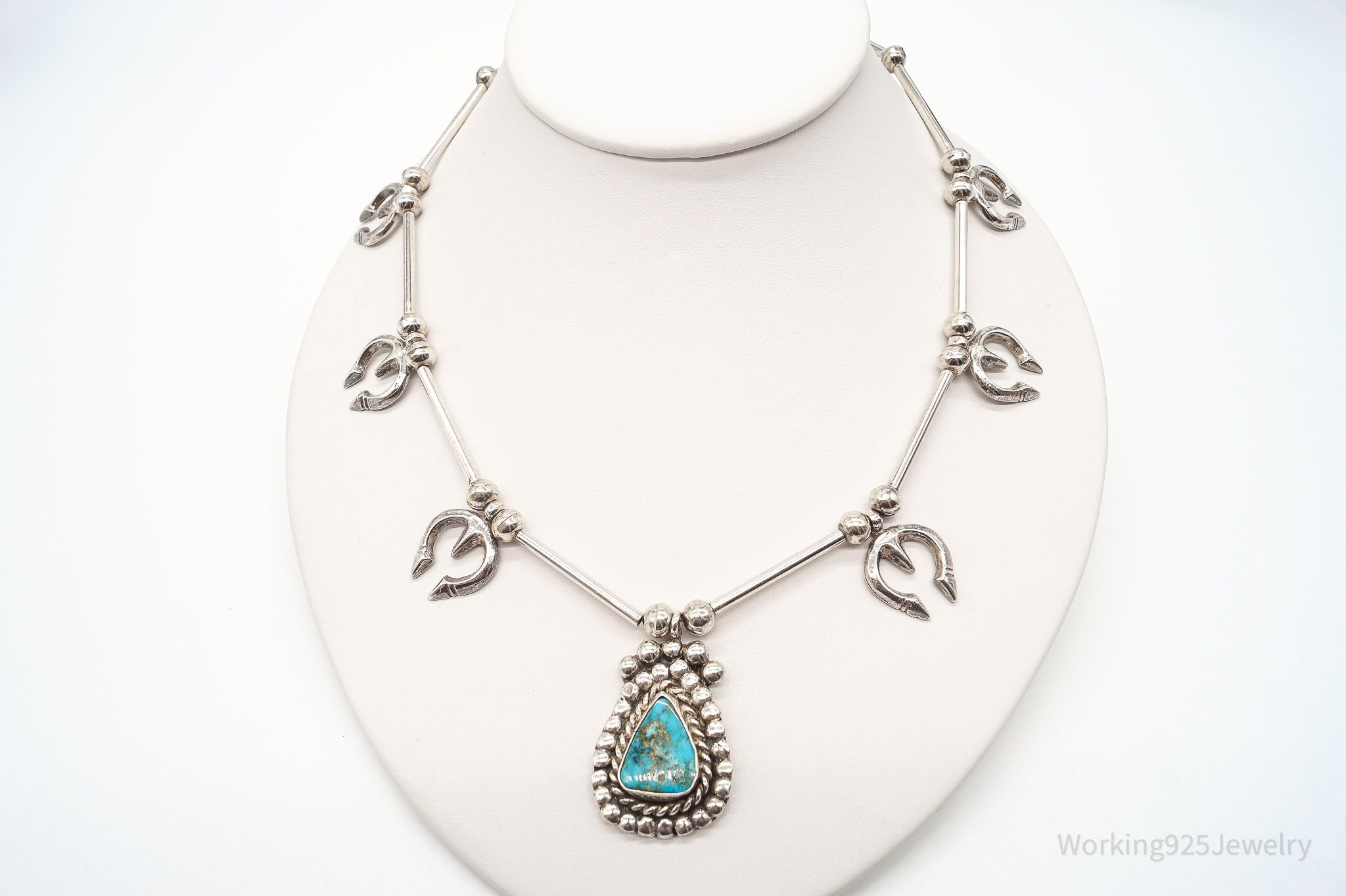 Vintage Native American Turquoise Silver Necklace