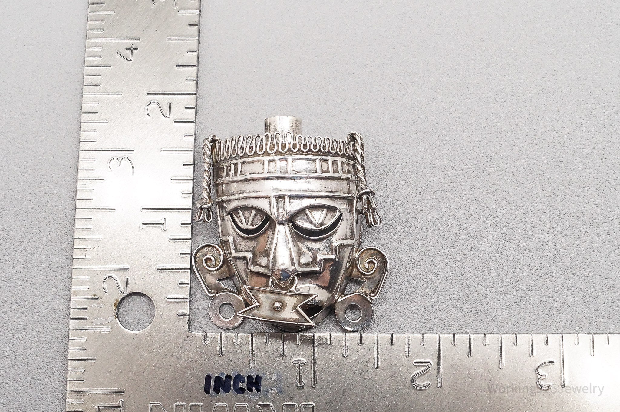 RARE! Old hot sterling silver coral lapis aztec warrior pin 010521@