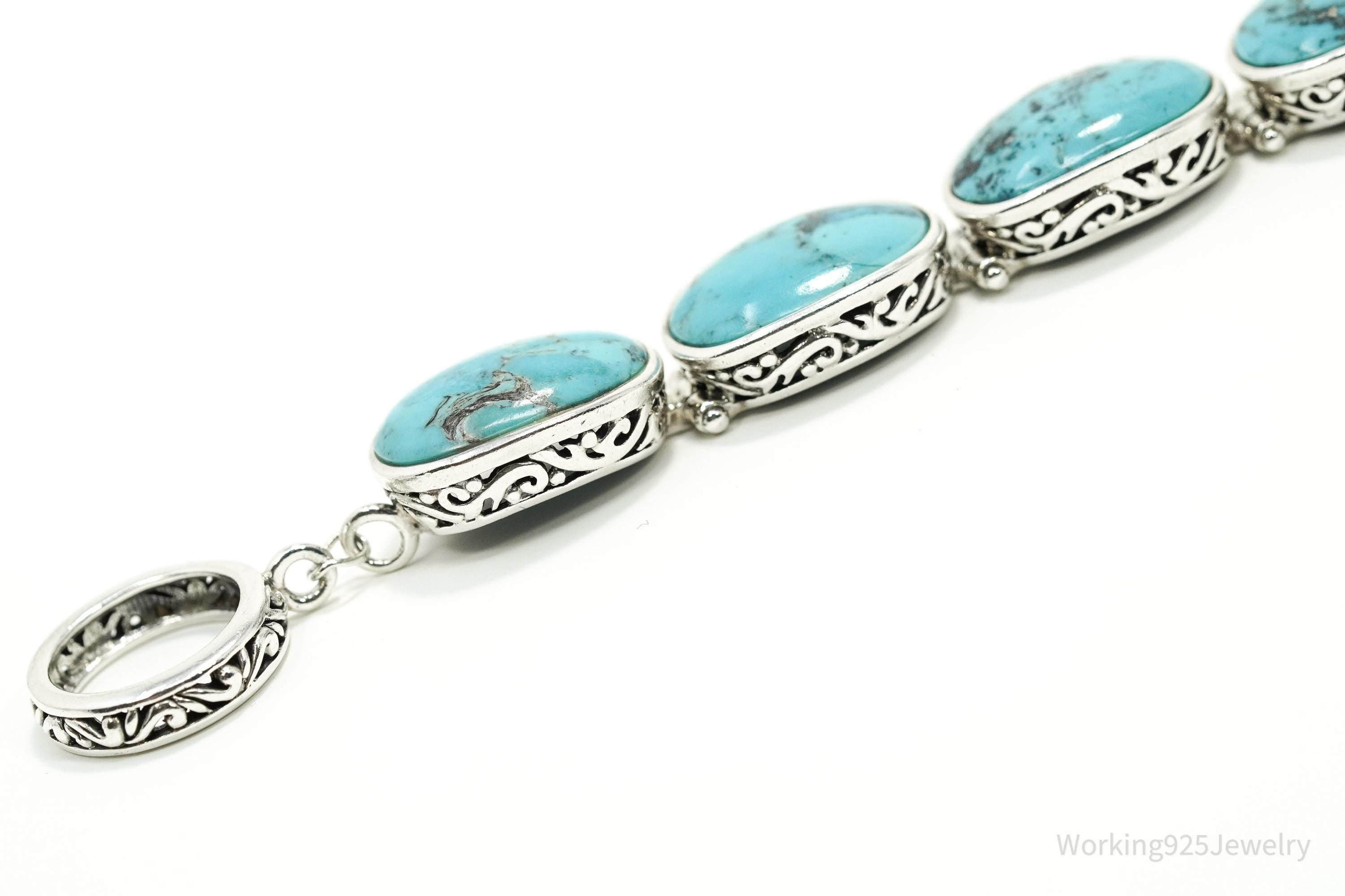 Vintage NK Big Blue Turquoise Sterling Silver Southwestern Toggle Bracelet 7.5"