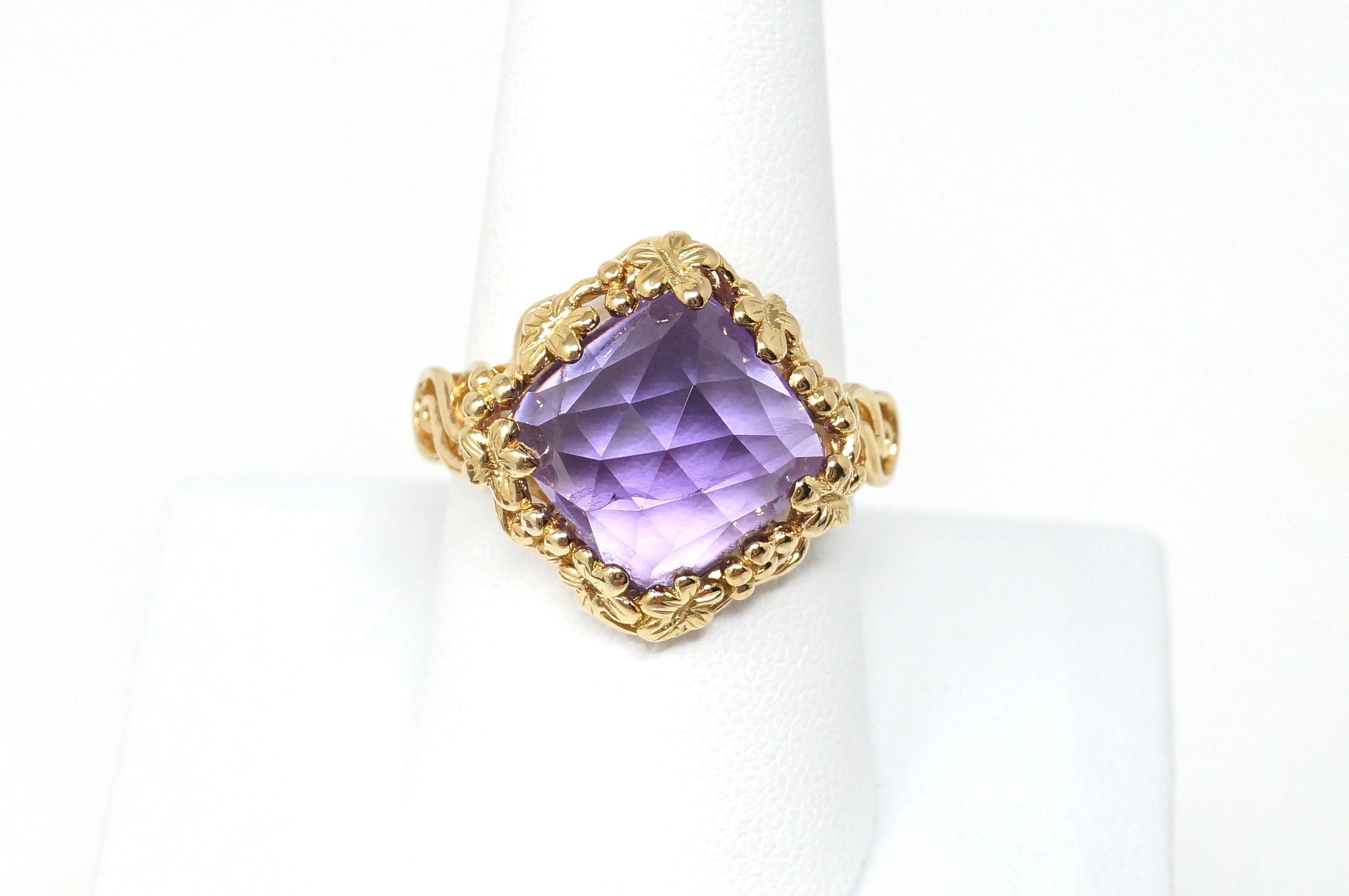 Vtg Art Nouveau Amethyst Flower Swirl Gold Vermeil Ring Sterling Silver Ring Sz9