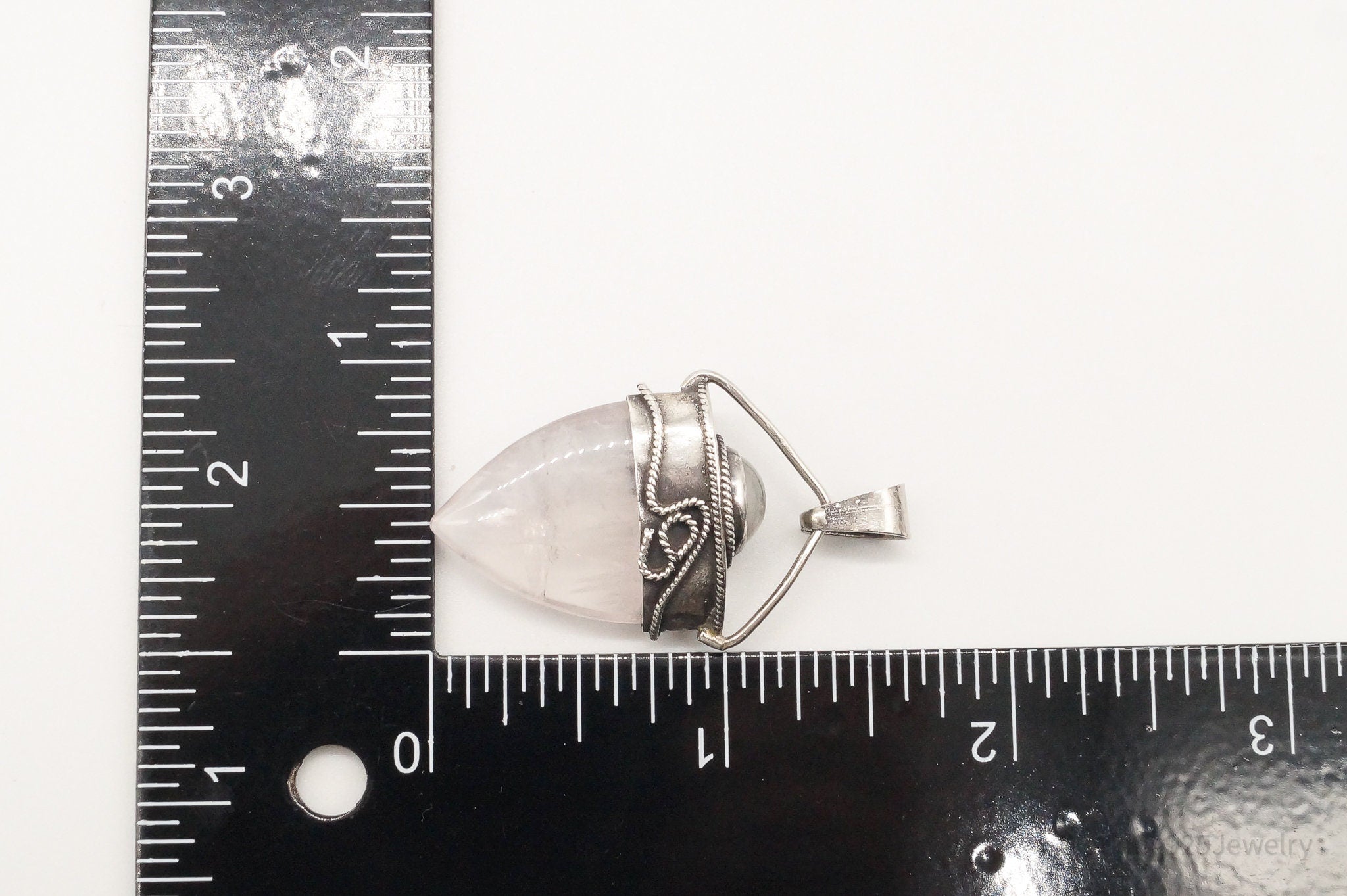 Vintage Large Rose Quartz White Moonstone Sterling Silver Pendant
