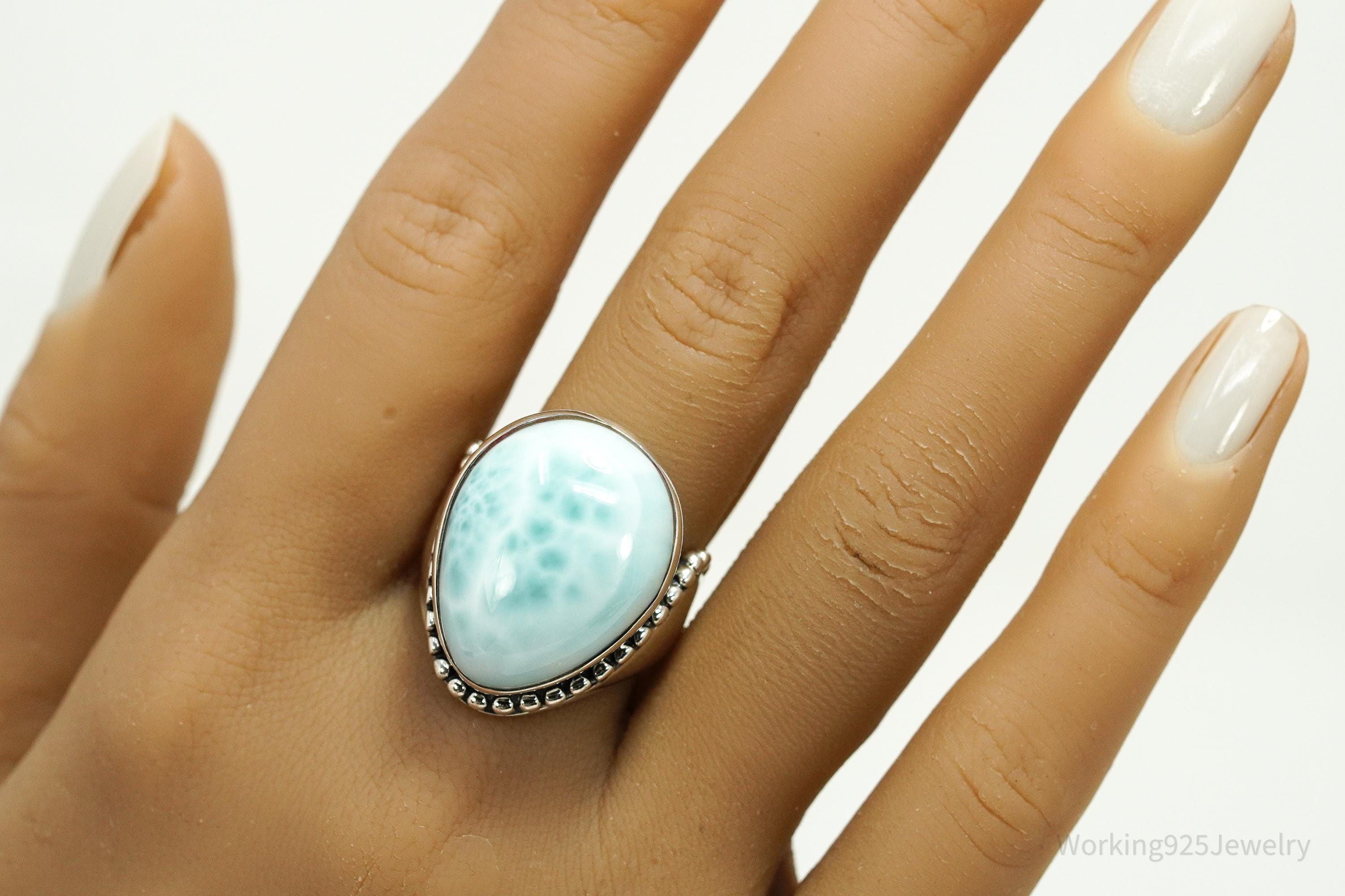 Vintage SAJEN Large Blue Larimar Sterling Silver Ring - Size 10