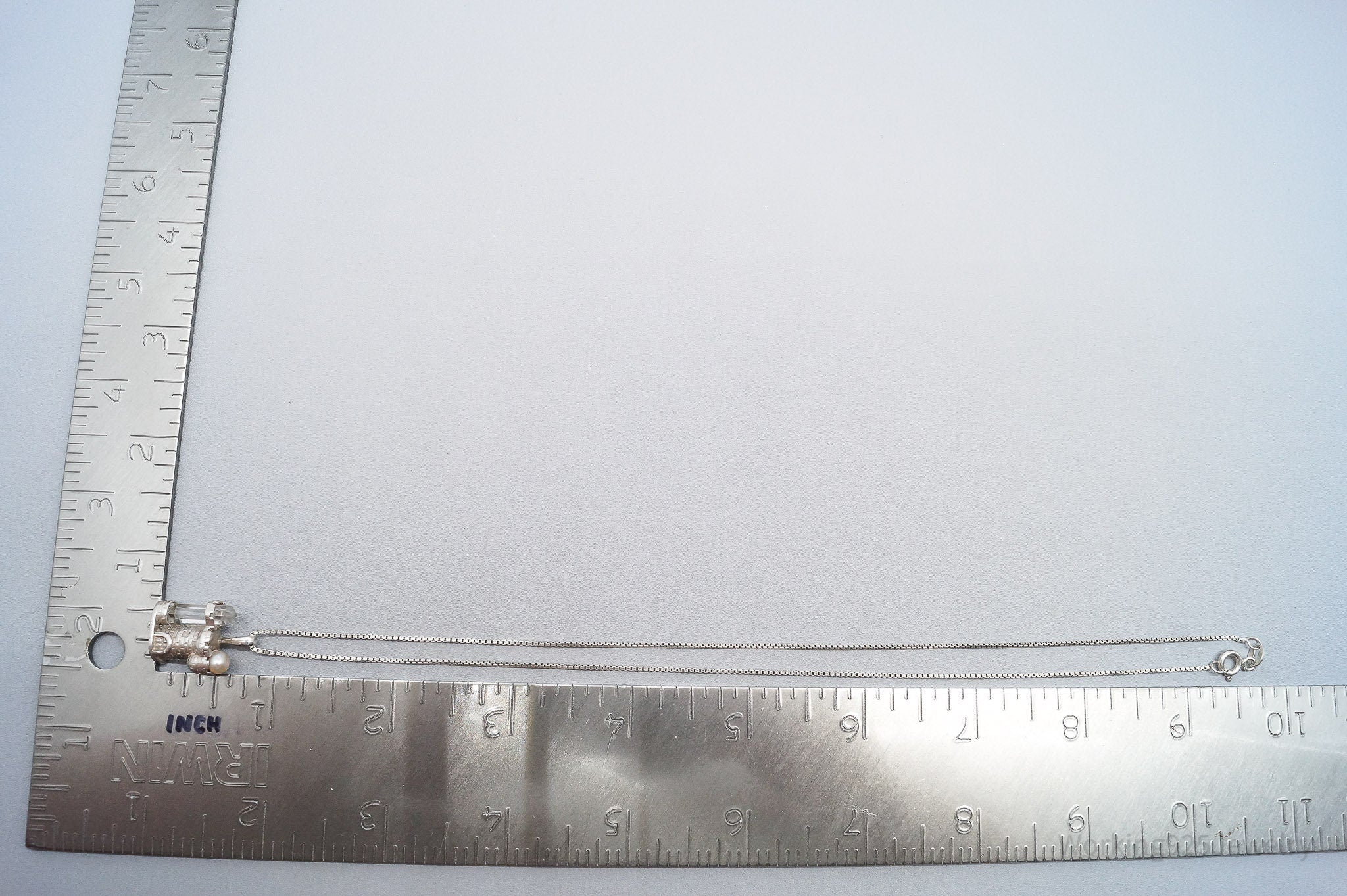 Vintage Pearl & Crystal Castle Sterling Silver Necklace 18"