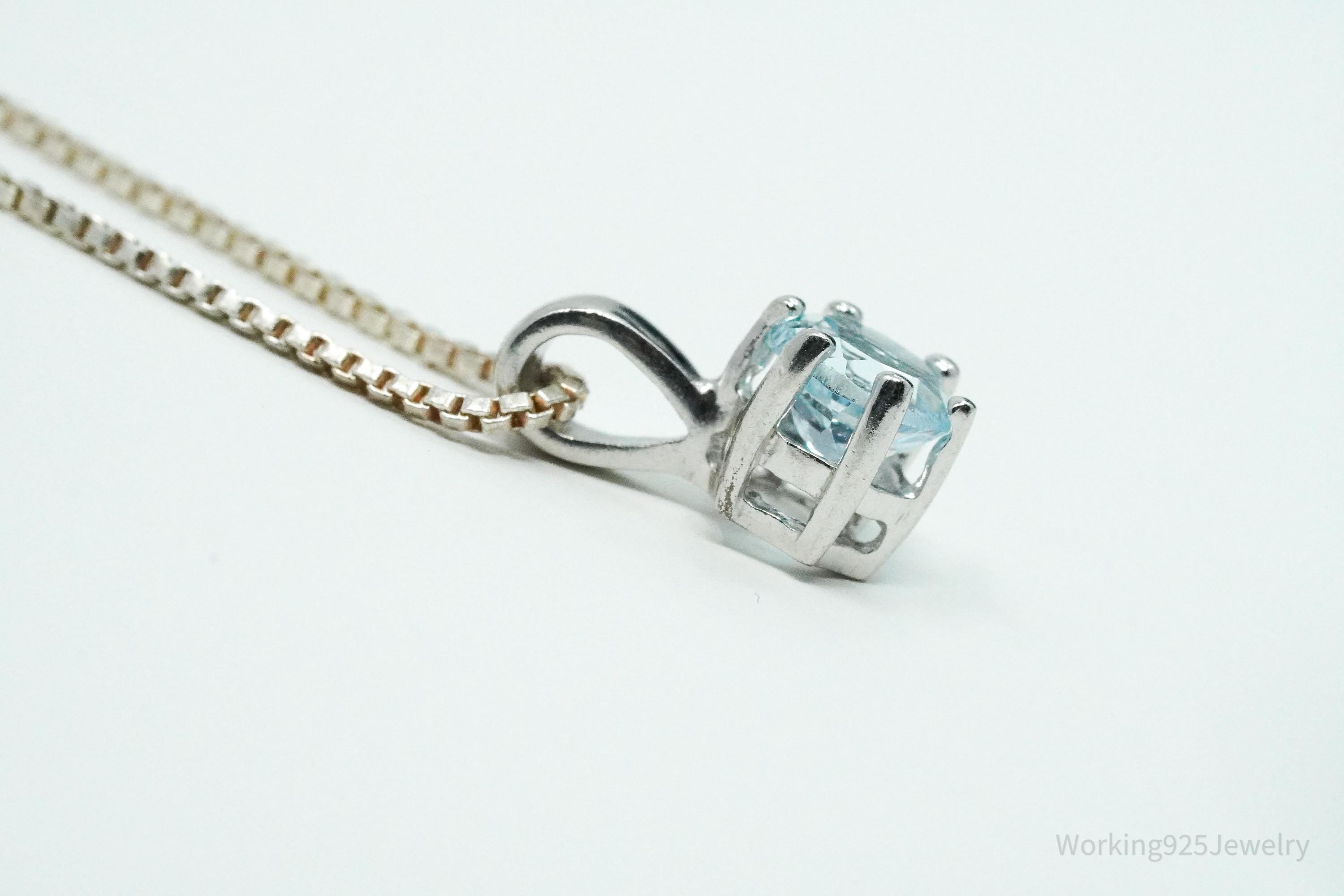 Vintage RJ Blue Topaz Sterling Silver Necklace 18"