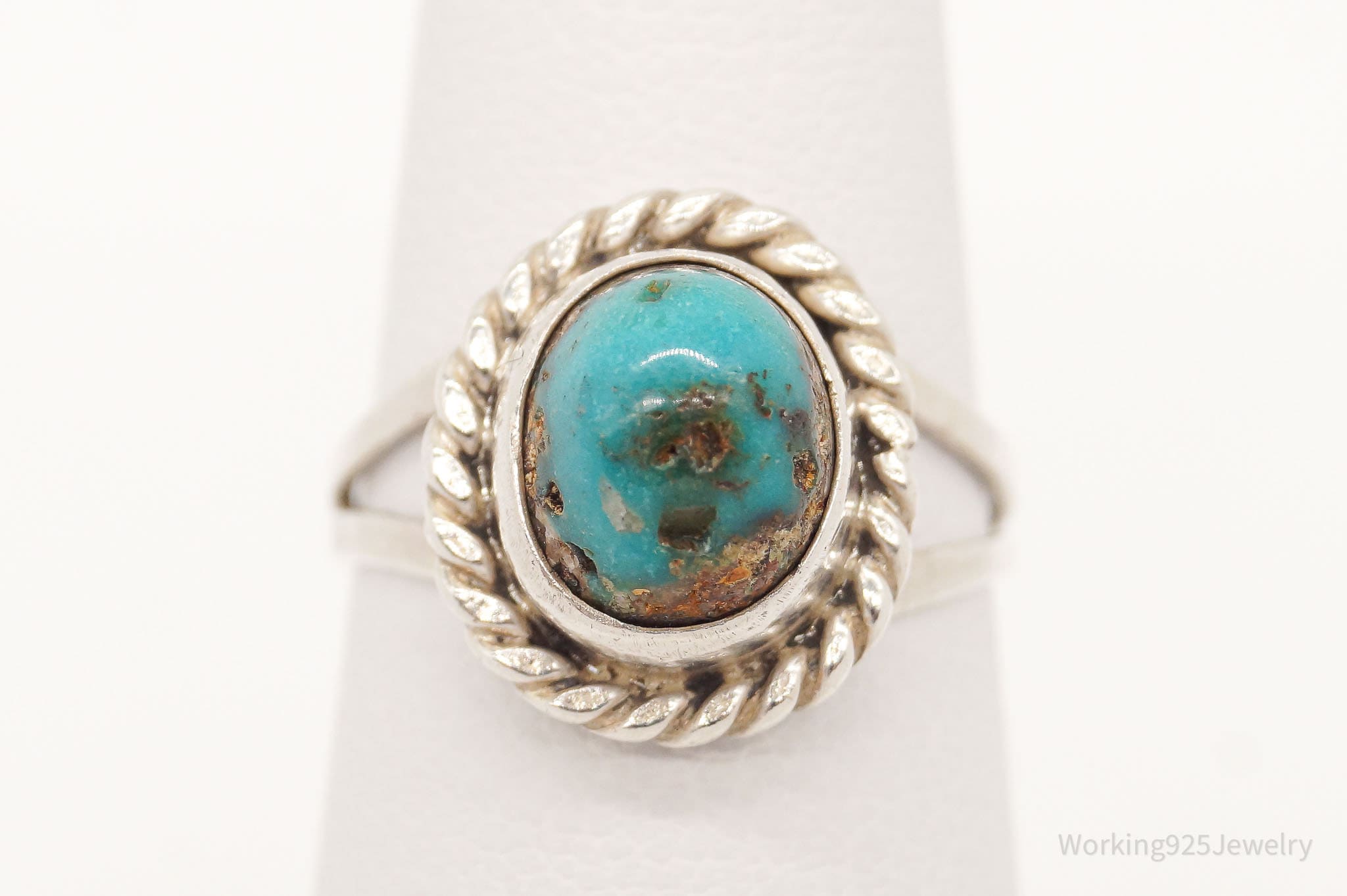 Vintage Native American Turquoise Unsigned Silver Ring Size 4.75