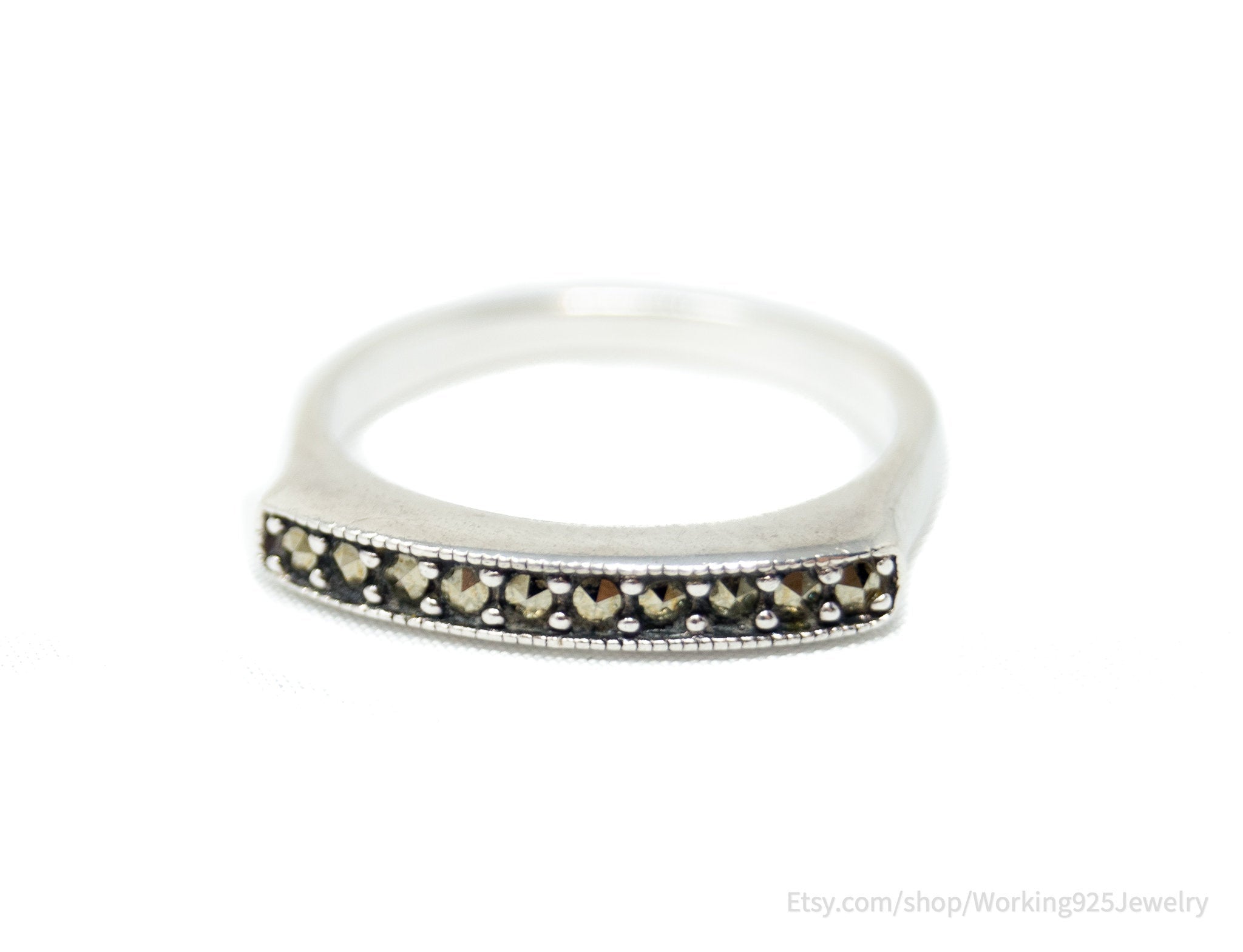 Vintage Marcasite Sterling Silver Stacker Stackable Ring - Sz 7.75