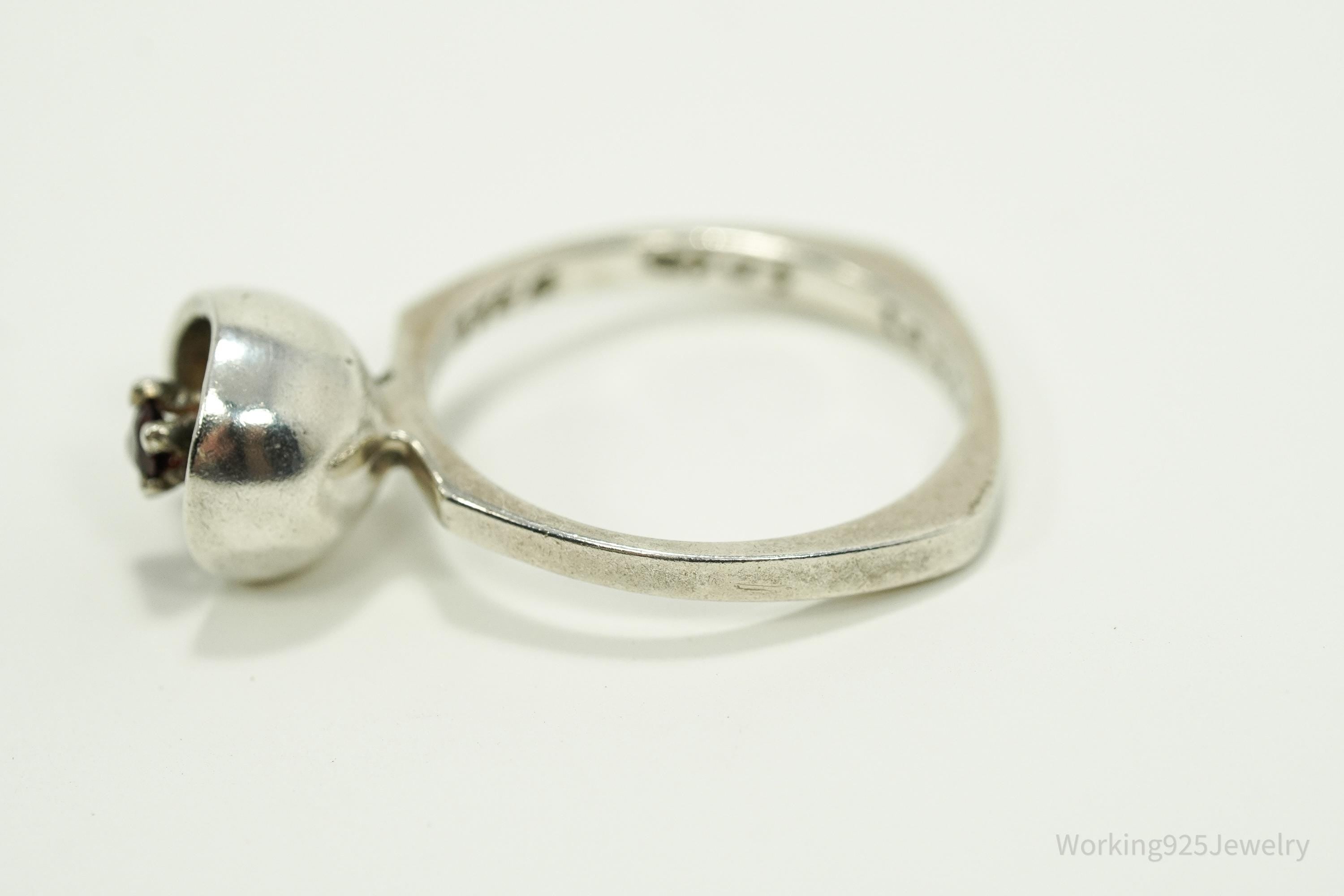 RARE Vintage Mid Century Modernist OPUS Garnet Sterling Silver Ring - Size 6