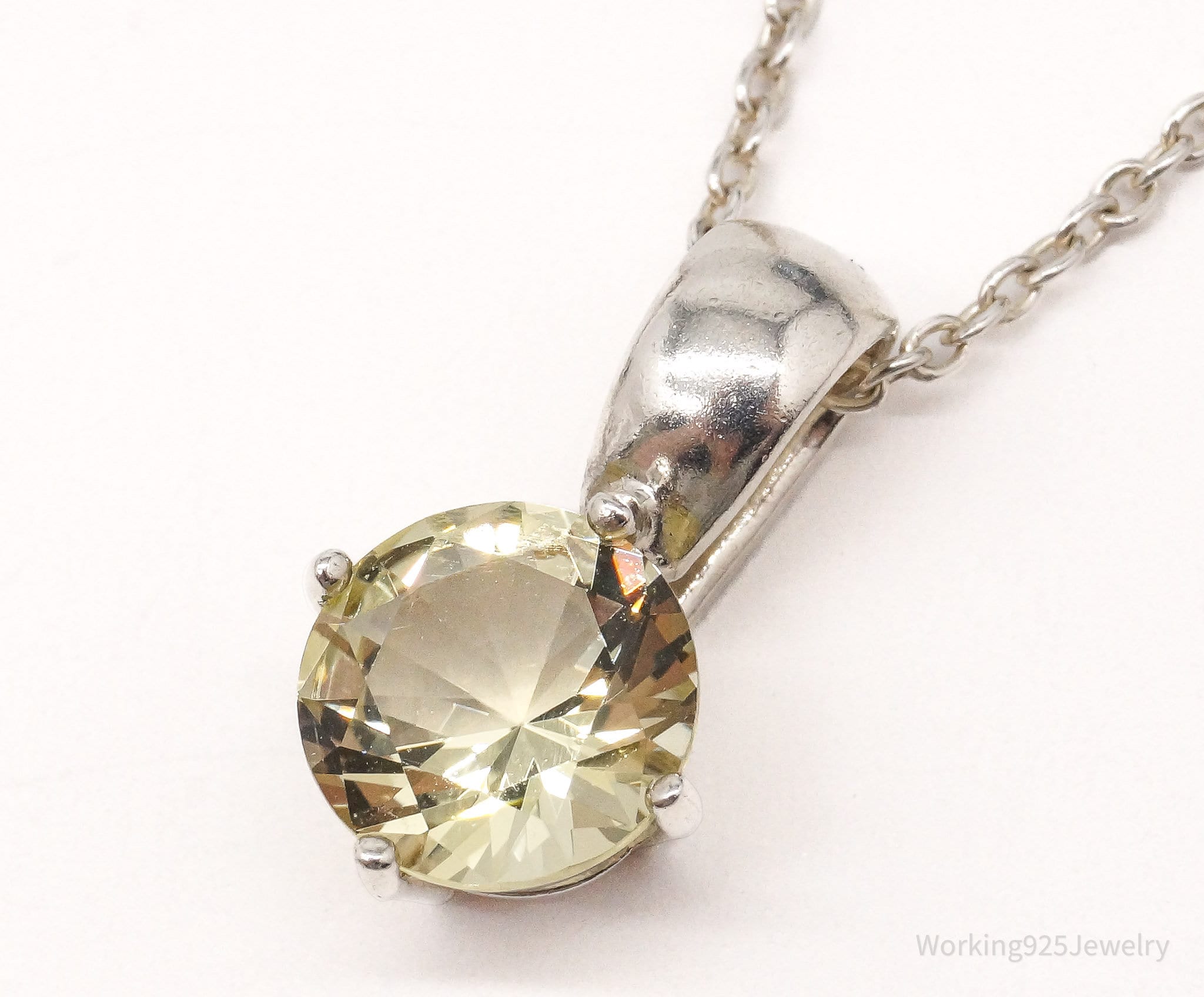 Vintage Lemon Quartz Sterling Silver Necklace 18"