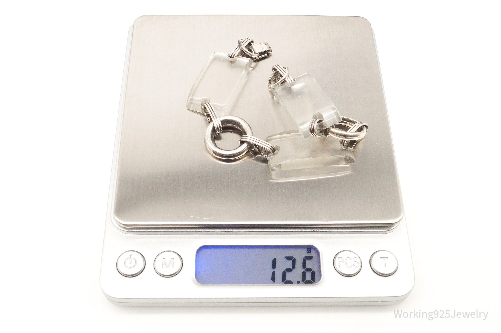 Rare Antique Lucite Sterling Silver Bracelet