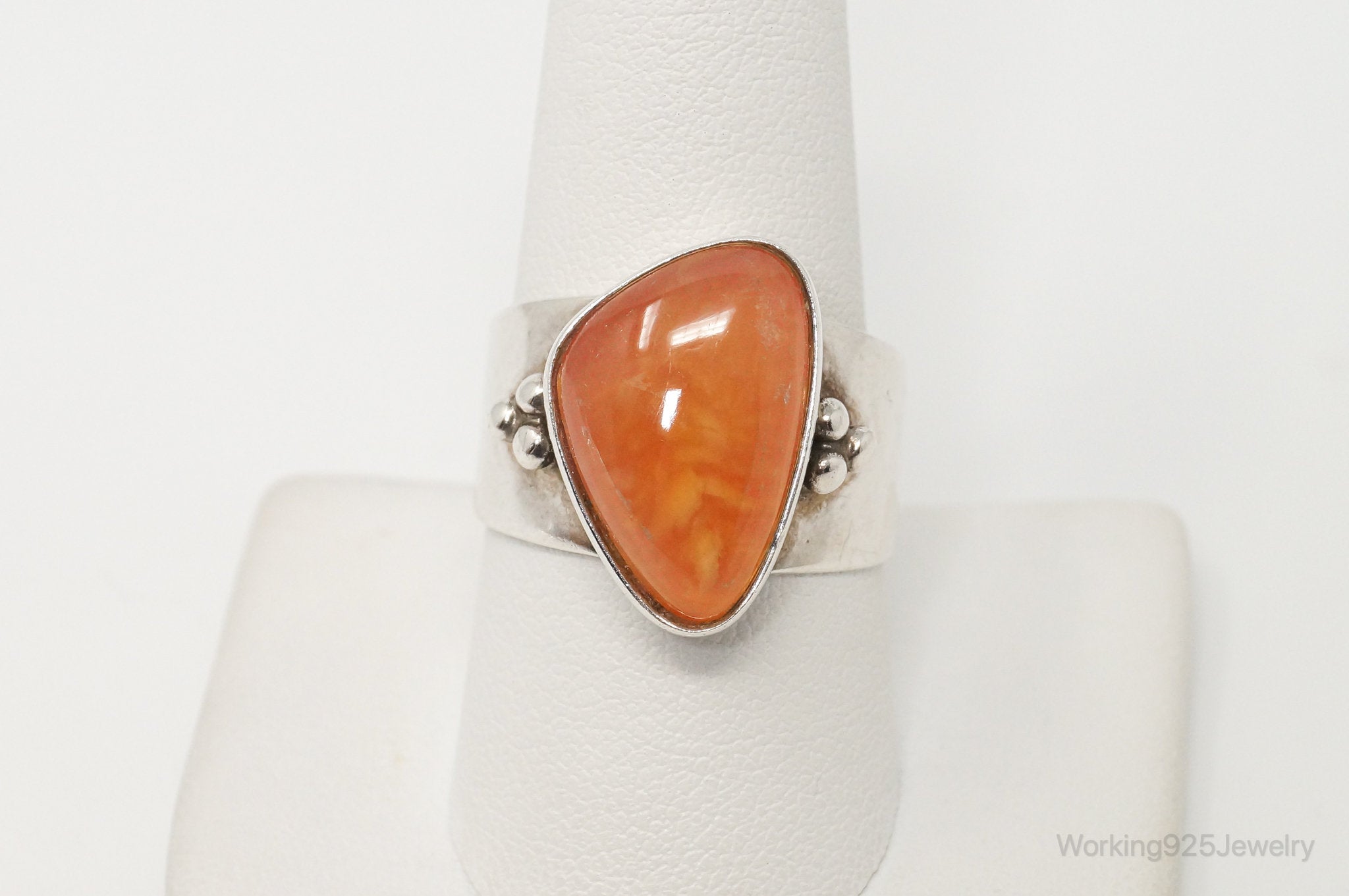 VTG Designer Desert Rose Trading Orange Gemstone Sterling Silver Ring - 10