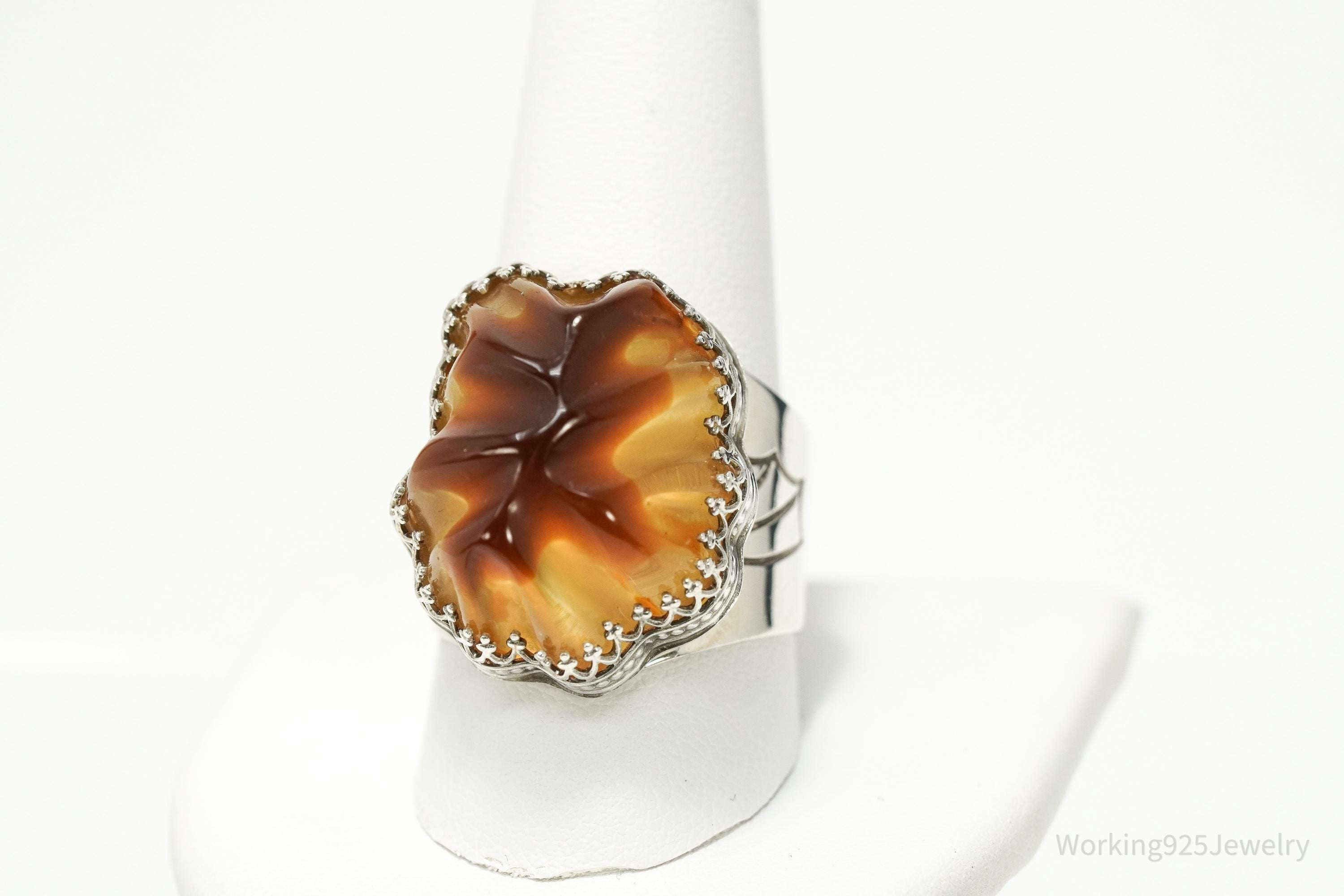 Vintage Jay King Mine Finds Sterling Silver Amber Statement Ring Size 11