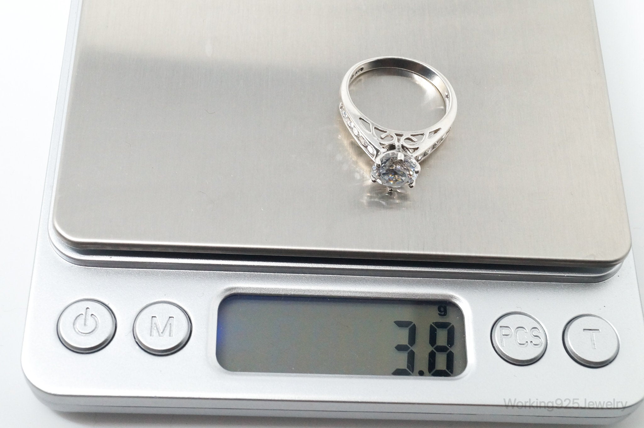 Vintage Art Deco Style Cubic Zirconia Sterling Silver Ring - Size 8