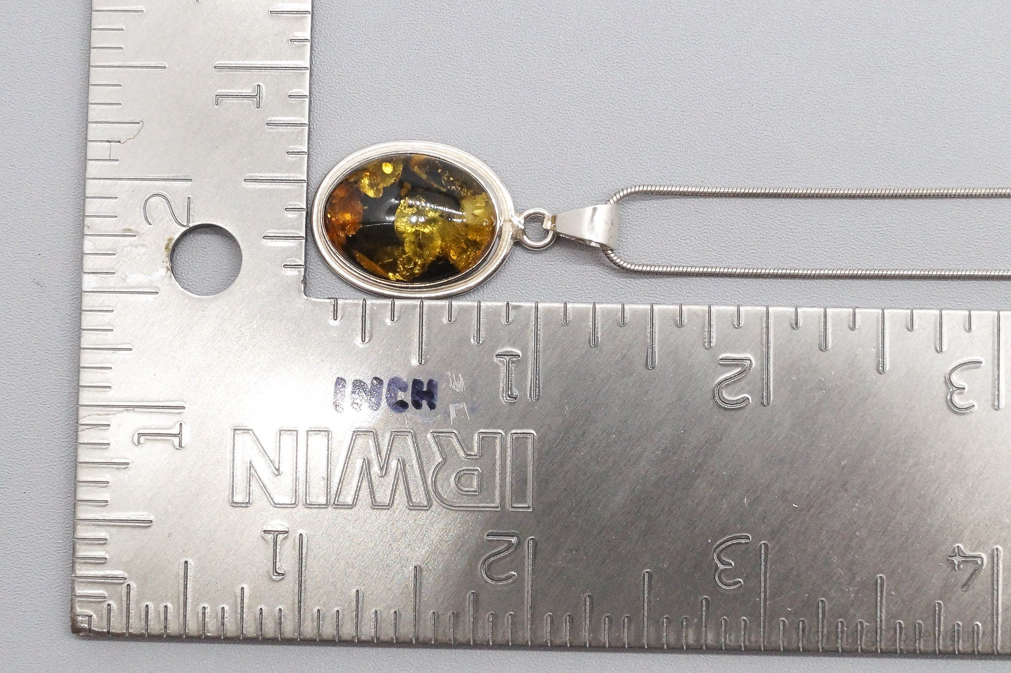 Vintage Large Amber Sterling Silver Chain Necklace 20"