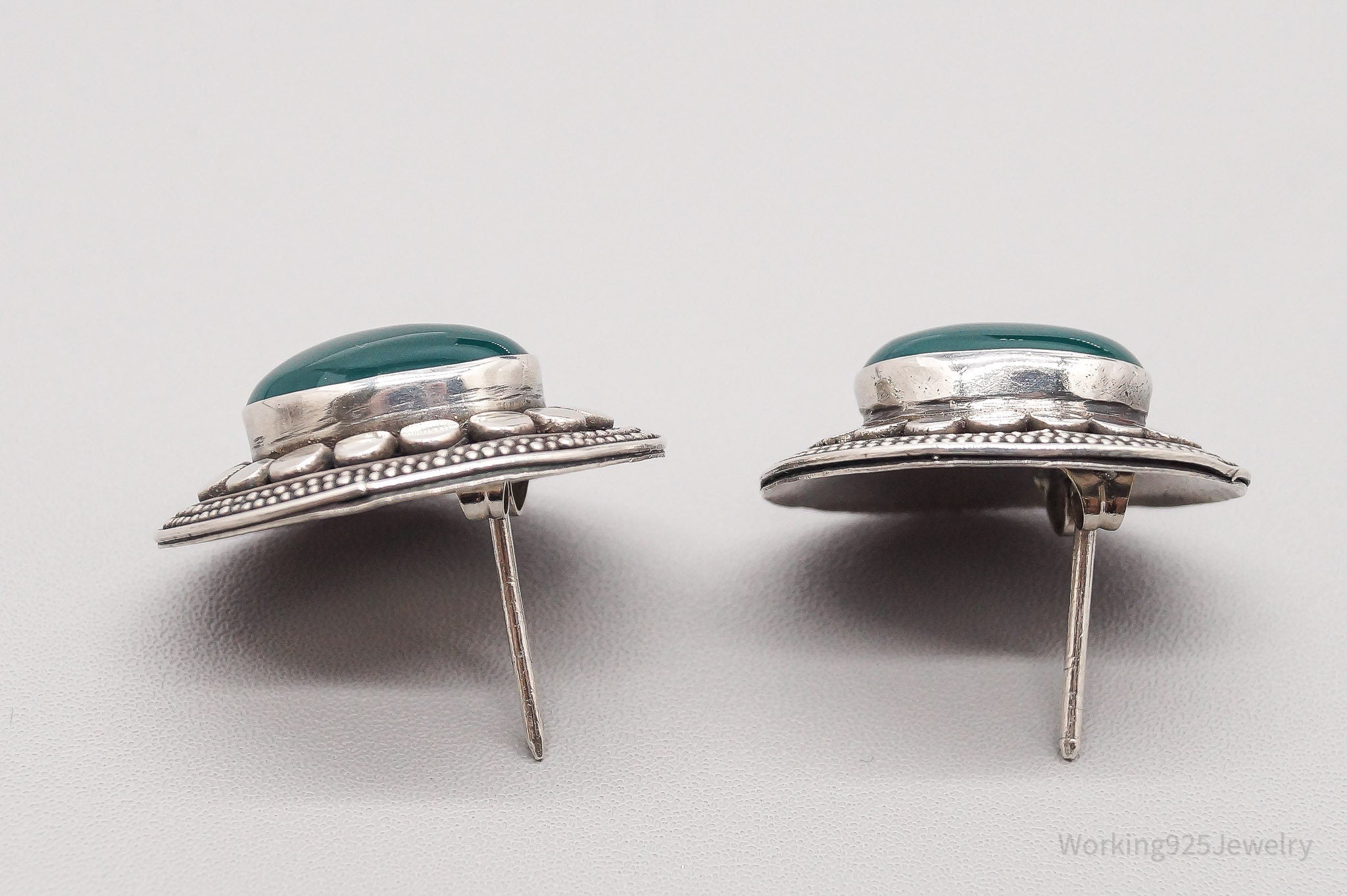 Vintage Green Onyx Sterling Silver Earrings