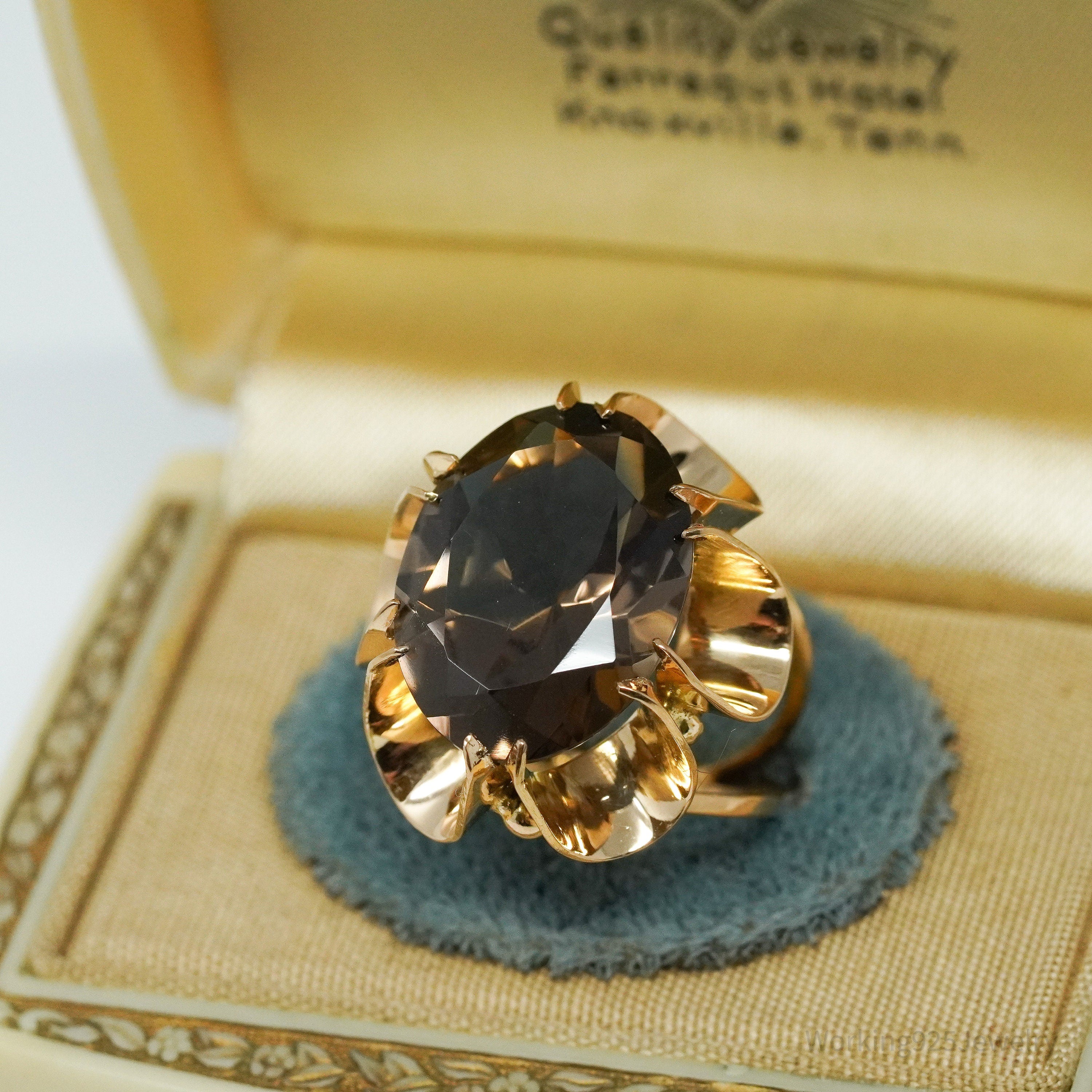 18K Yellow Gold Smoky Quartz Ring - Size 6.5