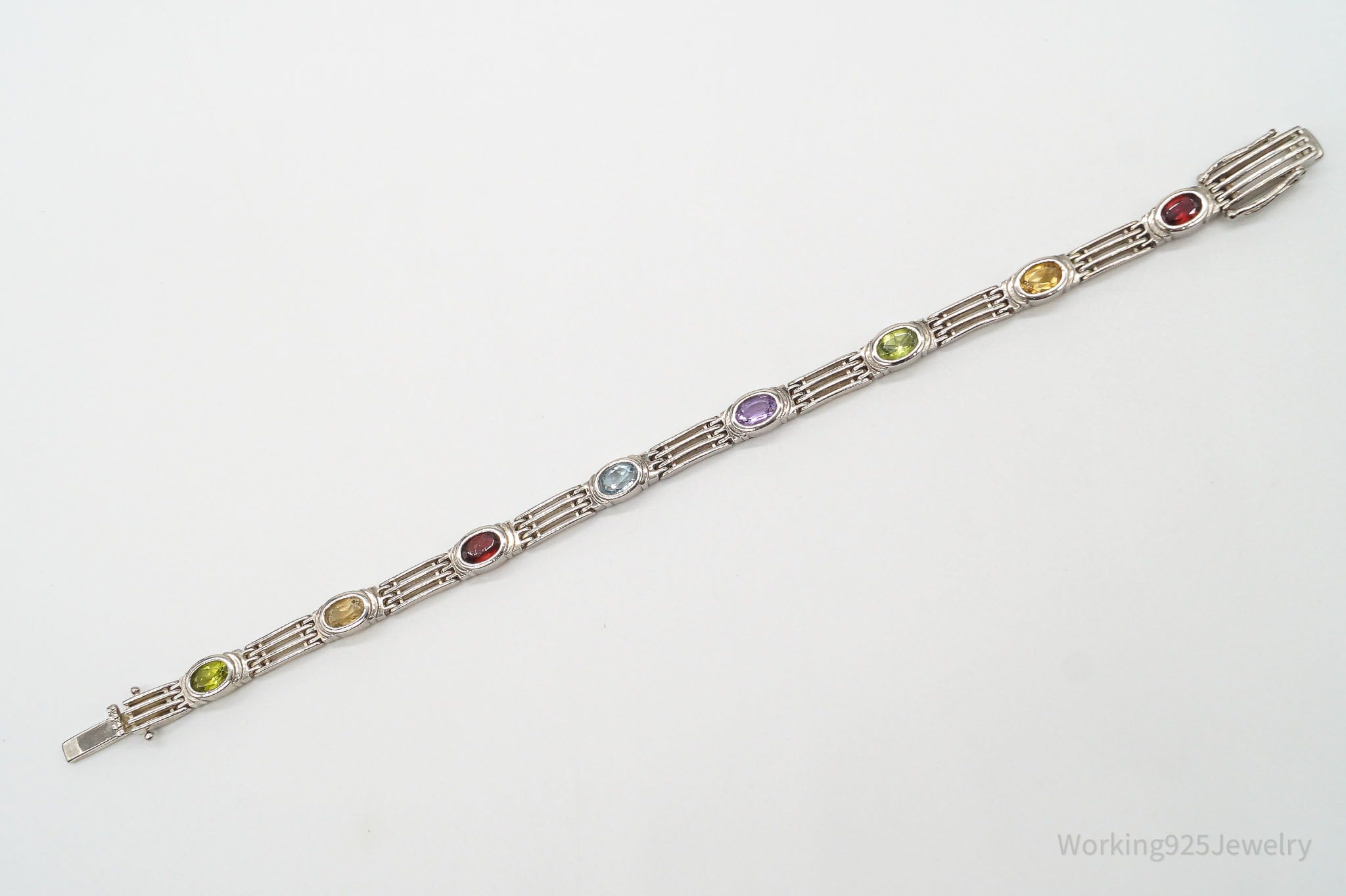 Vintage Multi Gemstone Sterling Silver Bracelet