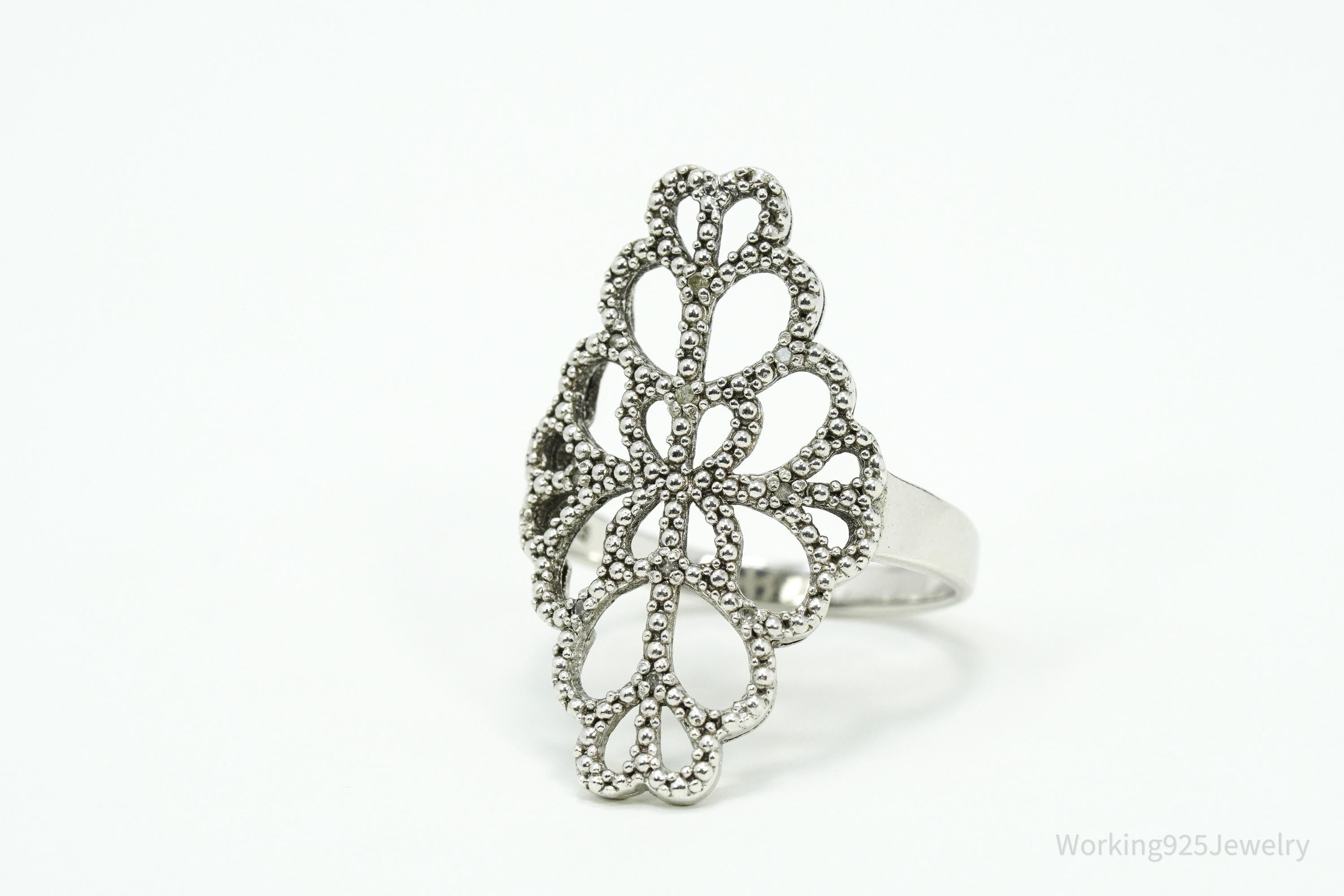 Vintage Diamond Sterling Silver Ring - Size 10