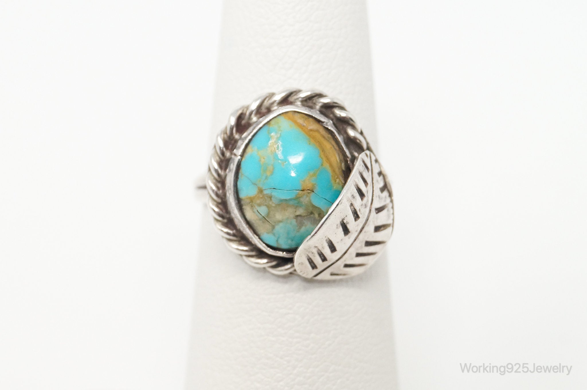 Vintage Native American Turquoise Unsigned Sterling Silver Ring - Sz 5.25