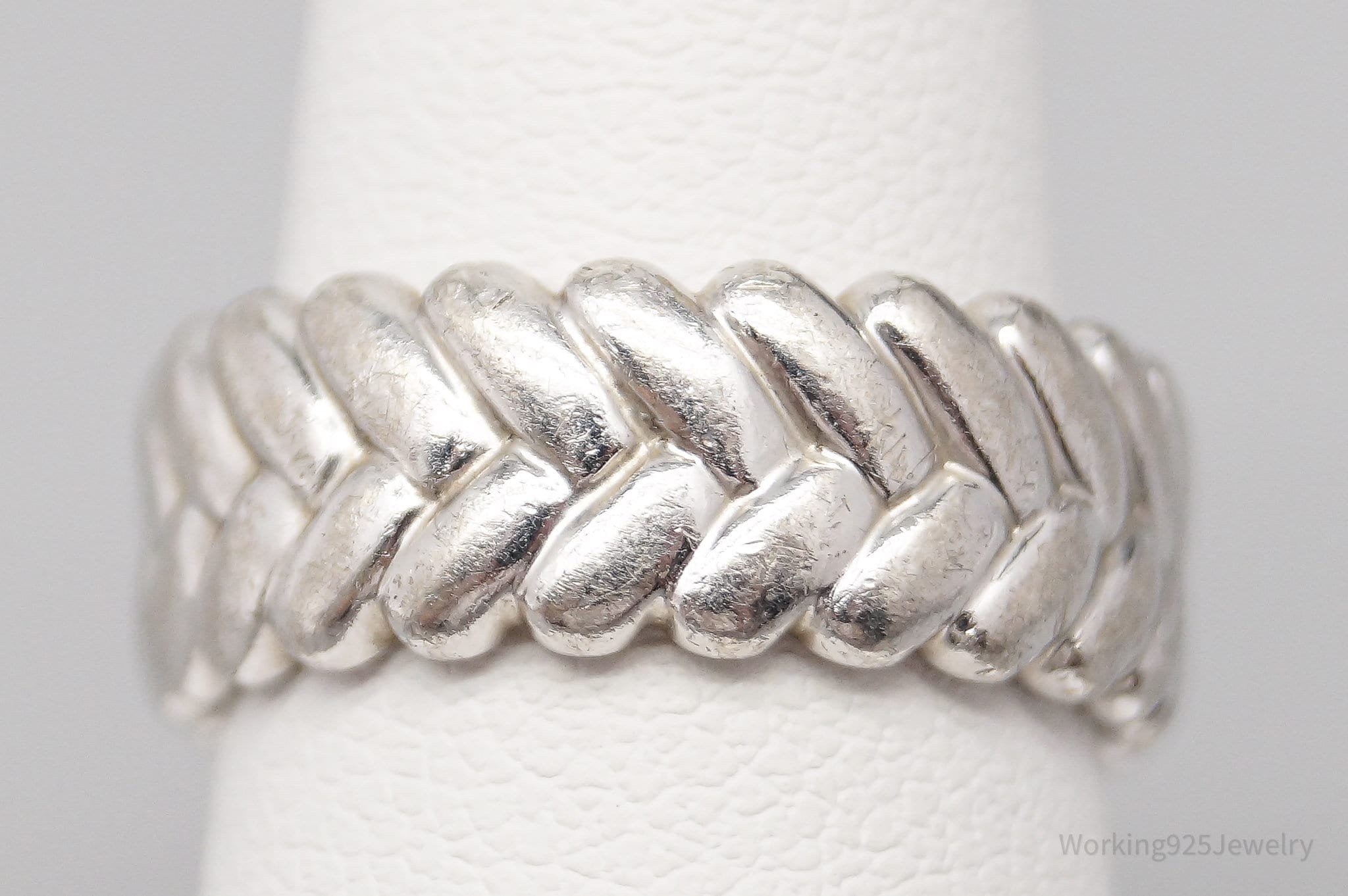 Vintage Braided Design Platinum Clad Sterling Silver Band Ring - Size 4.75