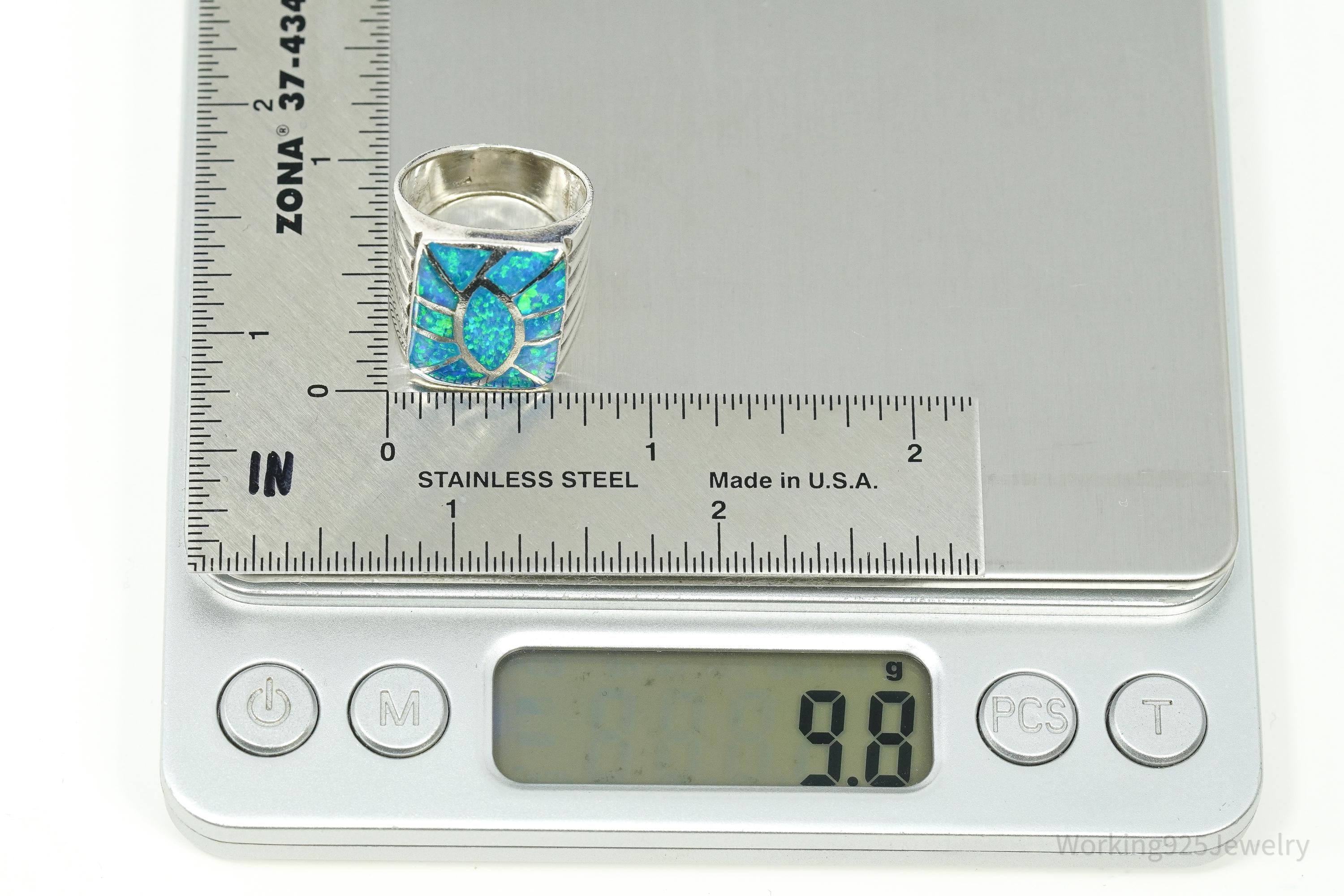 Vintage Opal Inlay Sterling Silver Ring - Size 7.25