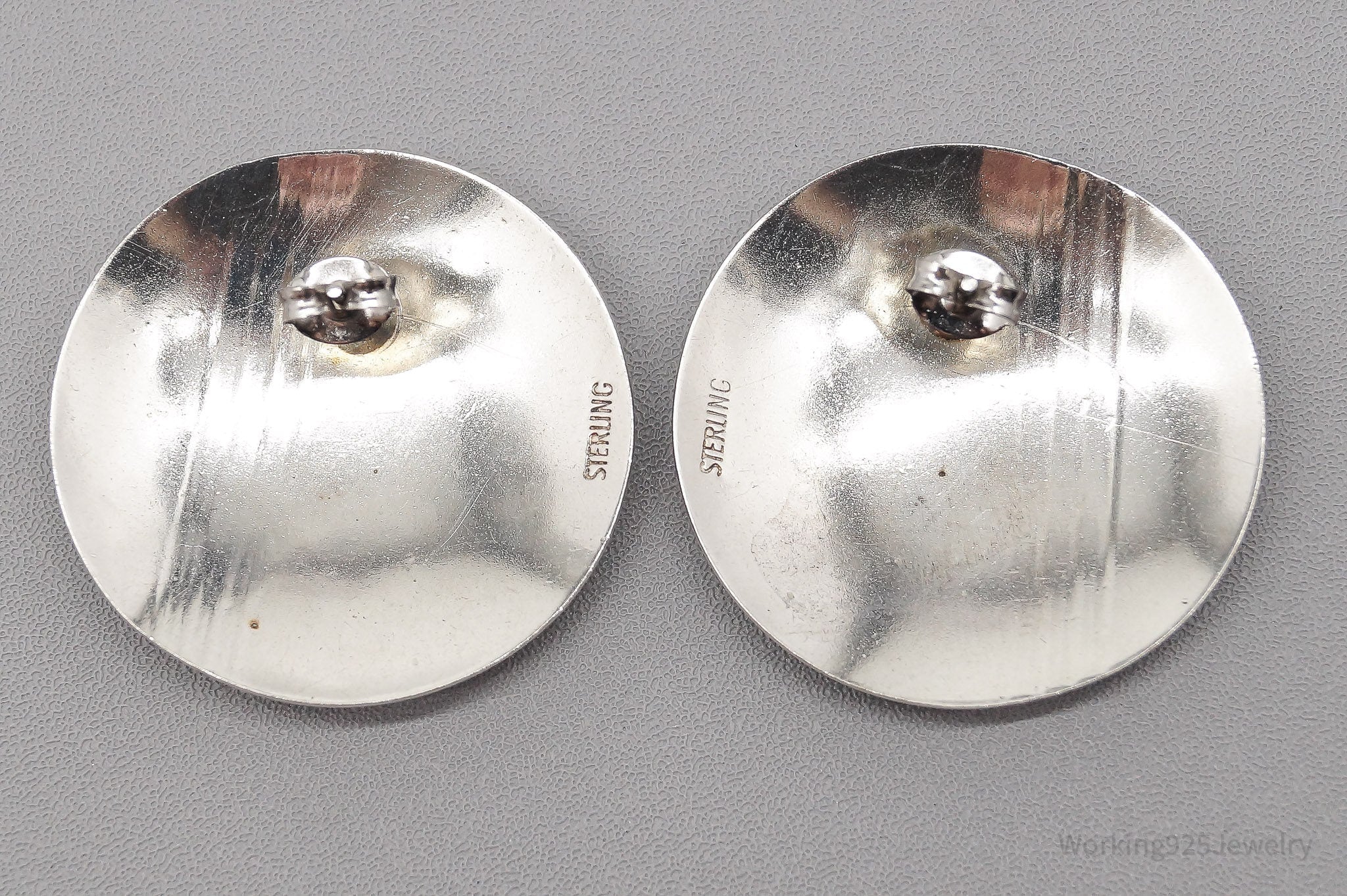 Vintage Large Disk Sterling Silver Earrings