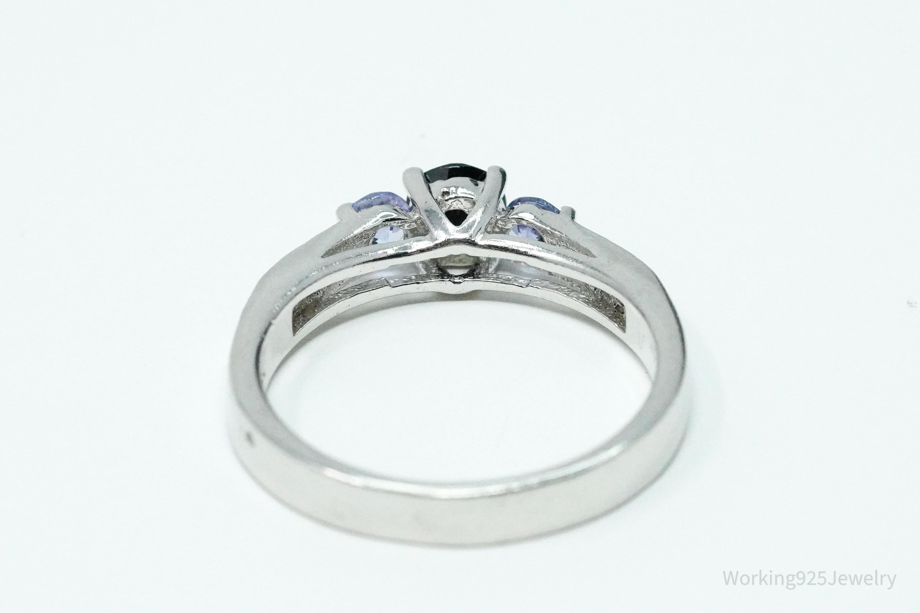 Vintage Black Tourmaline & Tanzanite Sterling Silver Ring - Size 9